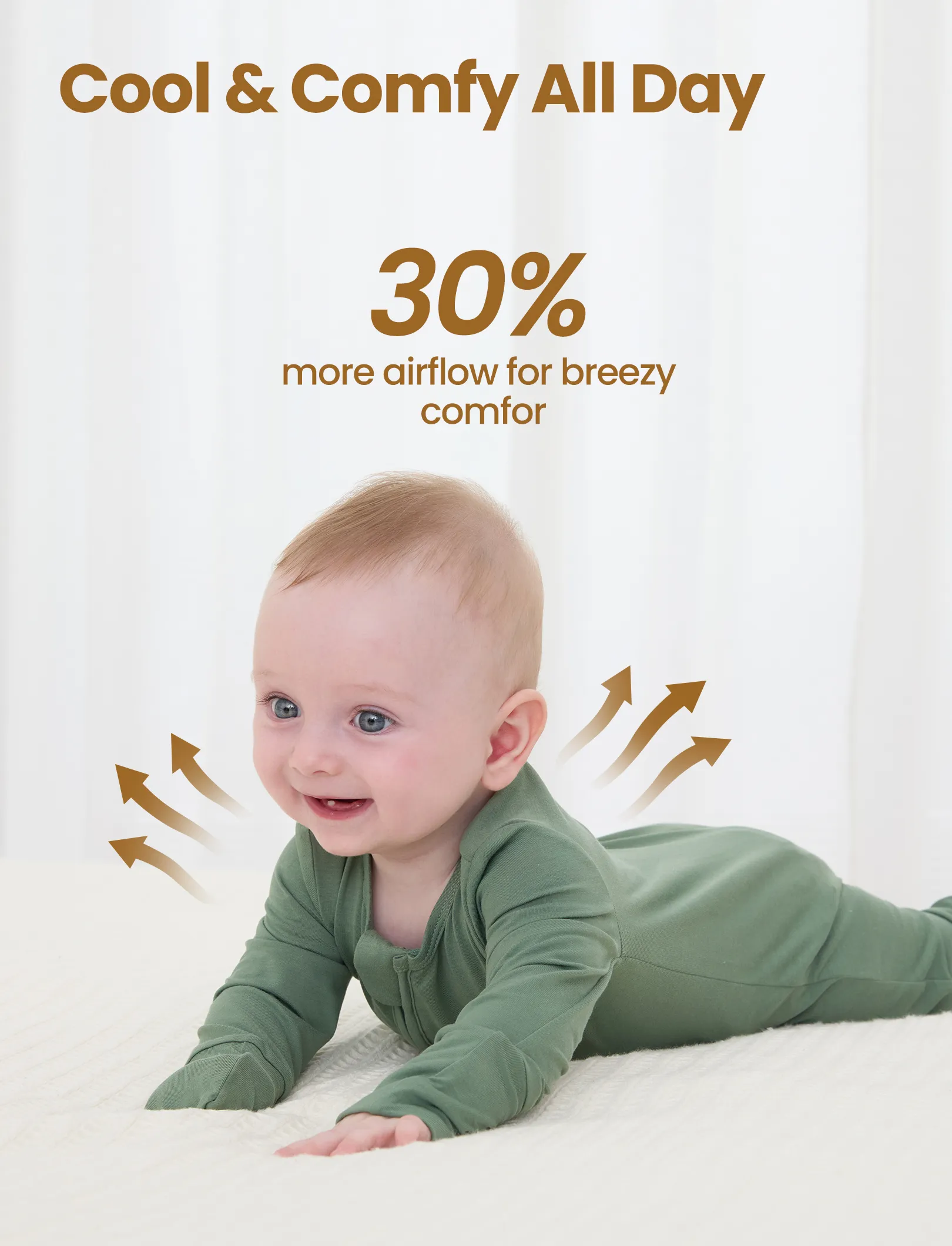 Bamboo Baby Boy / Girl 3-Pack Solid&Rainbow Printed 2-Way Zipper Anti Slip Long-sleeve Footie Green - Image 5