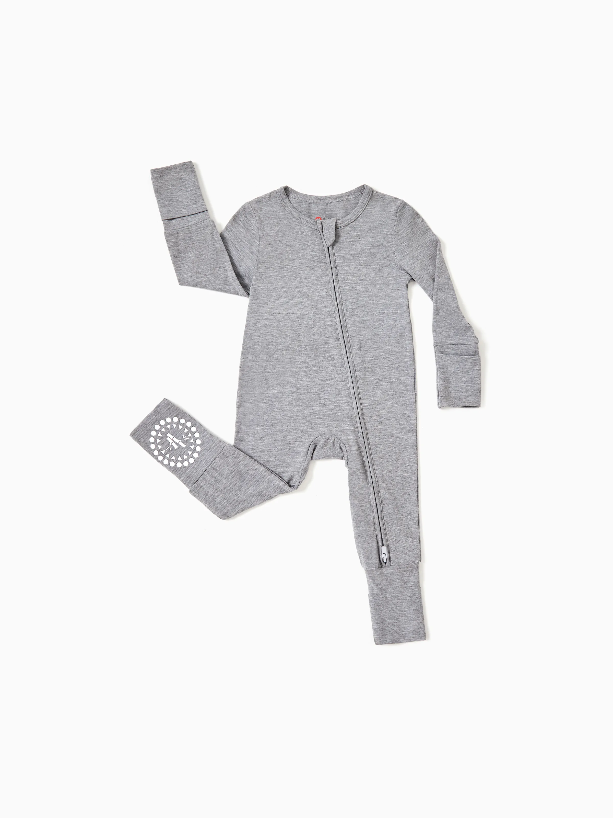 Bamboo Baby Boy / Girl 3-Pack Solid&Rainbow Printed 2-Way Zip Romper Anti Slip Long-sleeve Footie Purple - Image 4