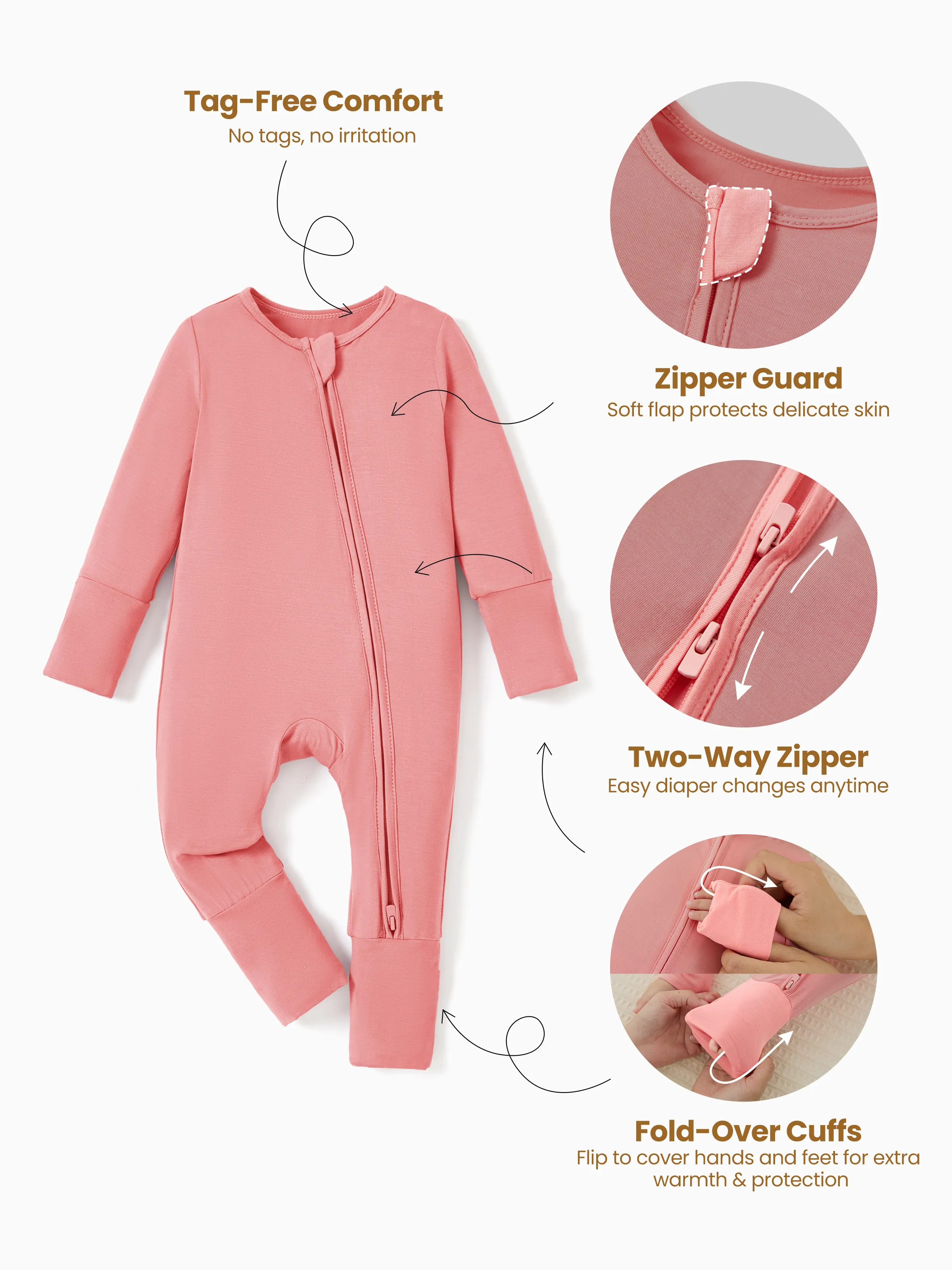 Bamboo Baby Boy / Girl Childlike Animal Pattern 2-way Zipper Footie Orange red - Image 7