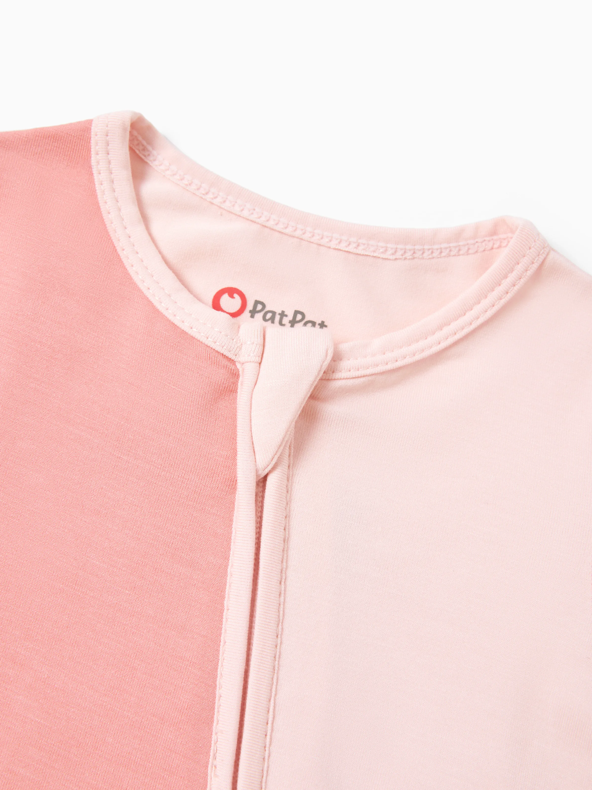 Bamboo Baby Boy / Girl Color Block 2-Way Zipper Anti Slip Long Sleeve Rompers Pink - Image 9