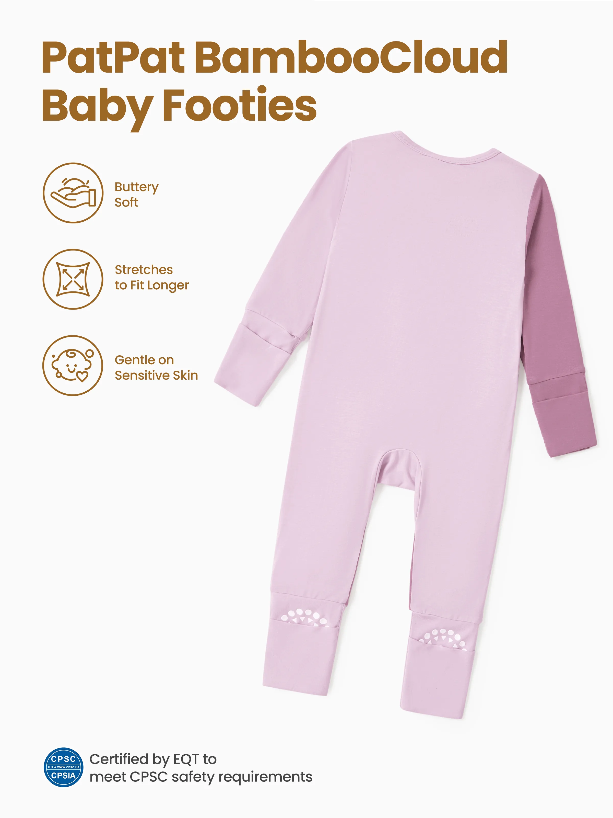 Bamboo Baby Boy / Girl Color Block 2-Way Zipper Anti Slip Long Sleeve Rompers Purple - Image 4