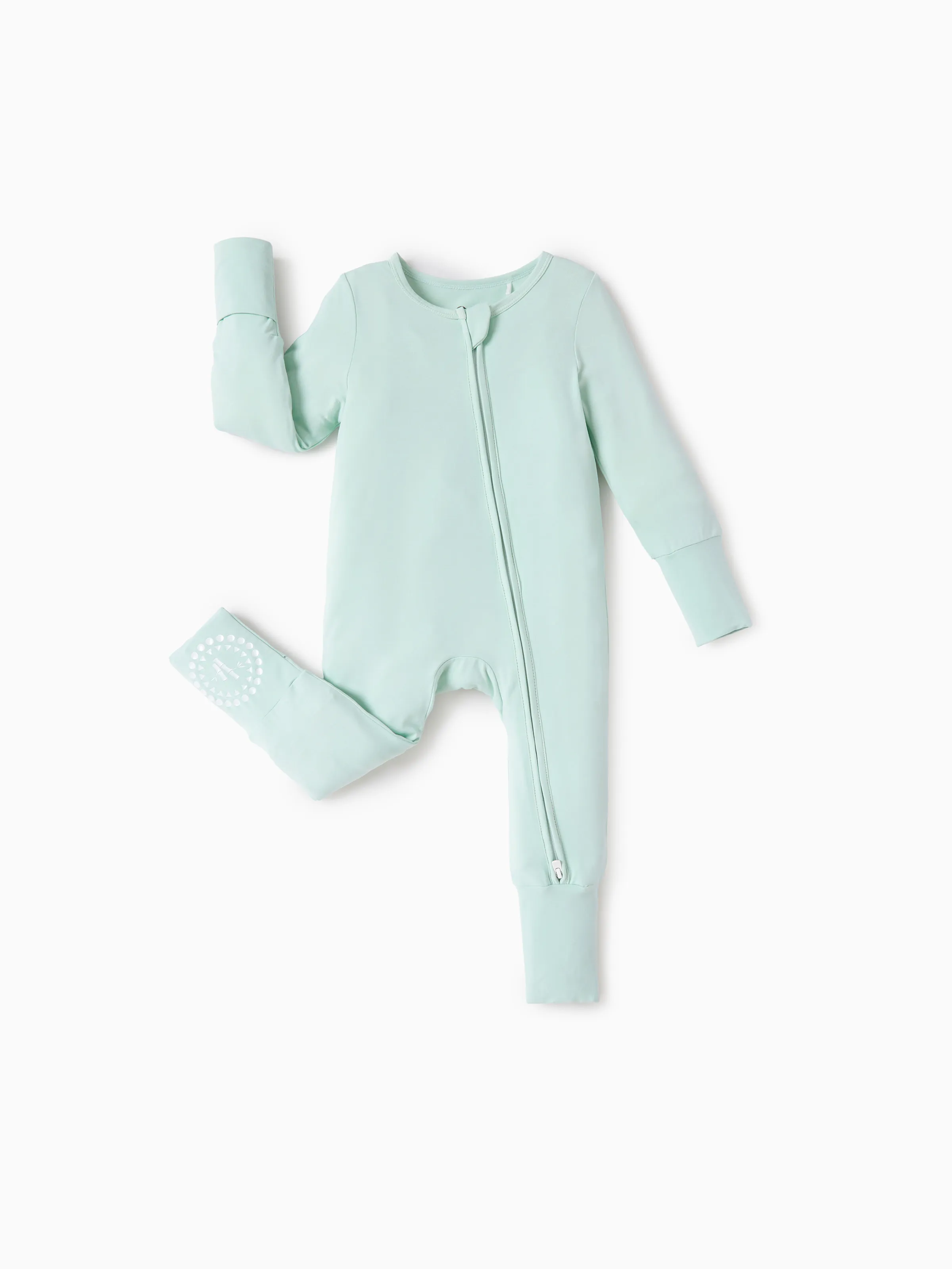 Bamboo Baby Boy/Girl 2-Pack Cute Animal Long Sleeve Romper 2-Way Zip Anti Slip Footie Pale Green - Image 12