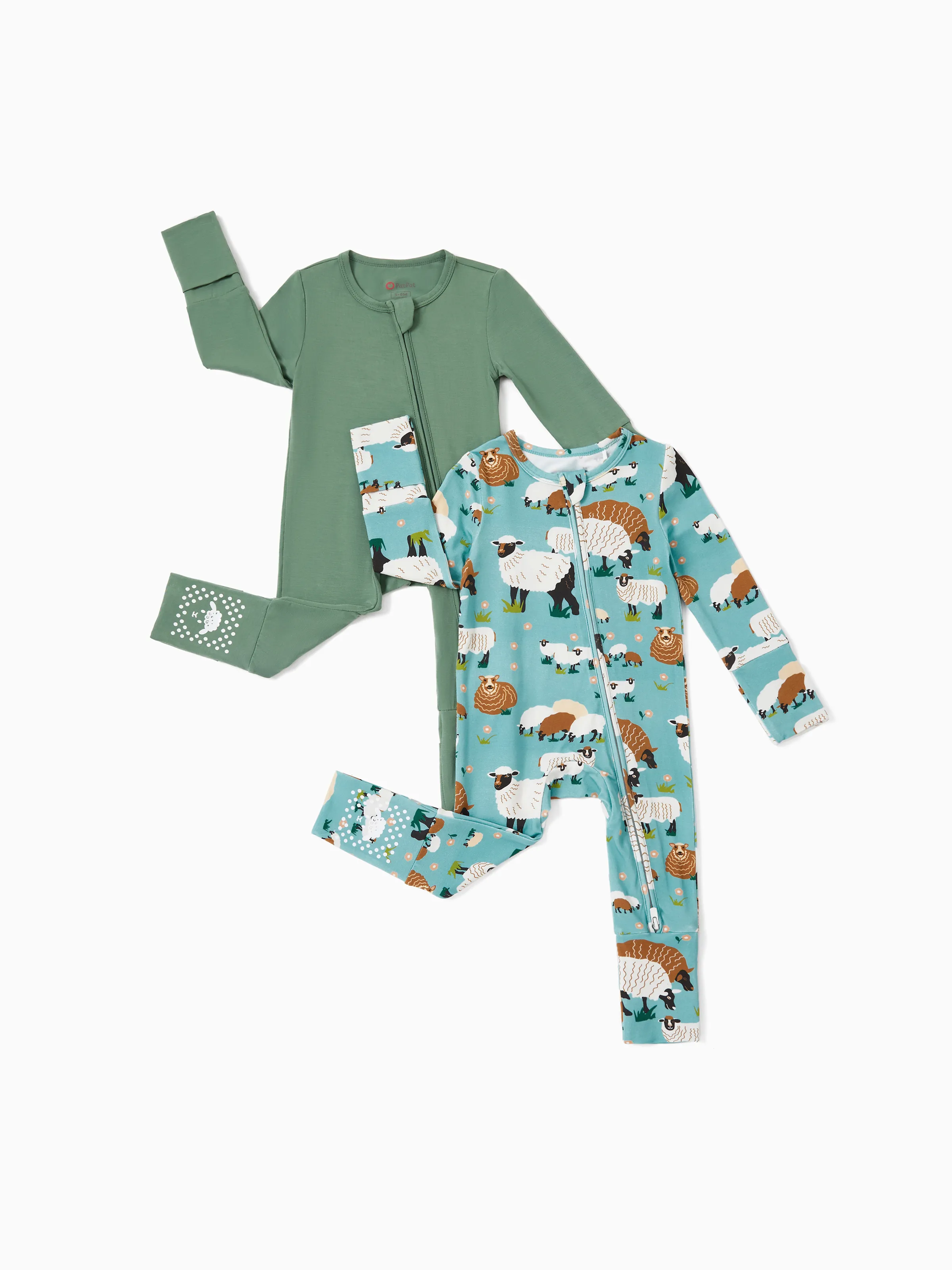 Bamboo Baby Boy/Girl 2-Pack Long Sleeve Romper 2-Way Zip Anti Slip Footie. Green - Image 13