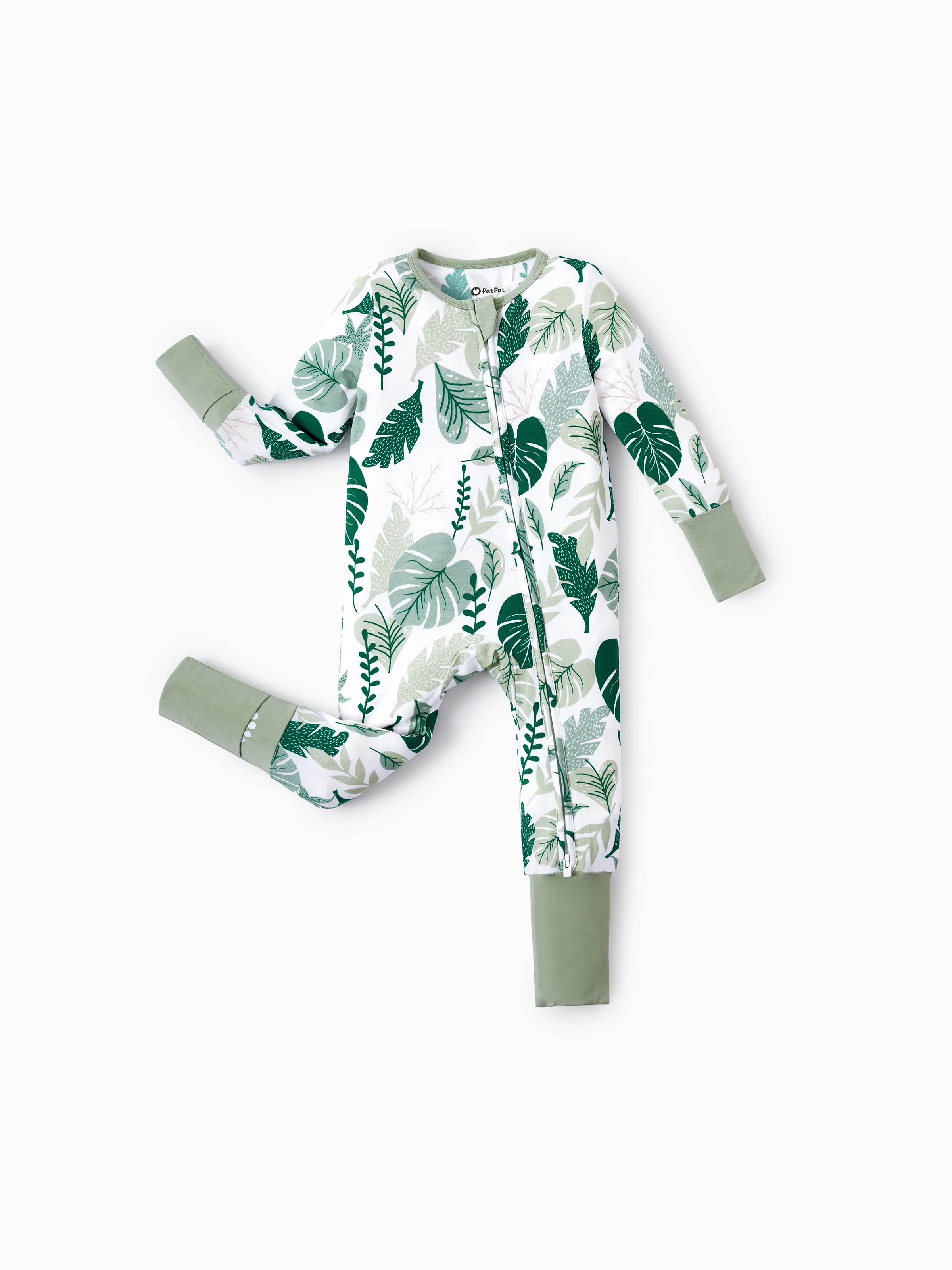 Bamboo Baby Boy/Girl 2-Pack Natural Animal or Plant Long Sleeve Romper 2-Way Zip Anti Slip Footie Green - Image 3