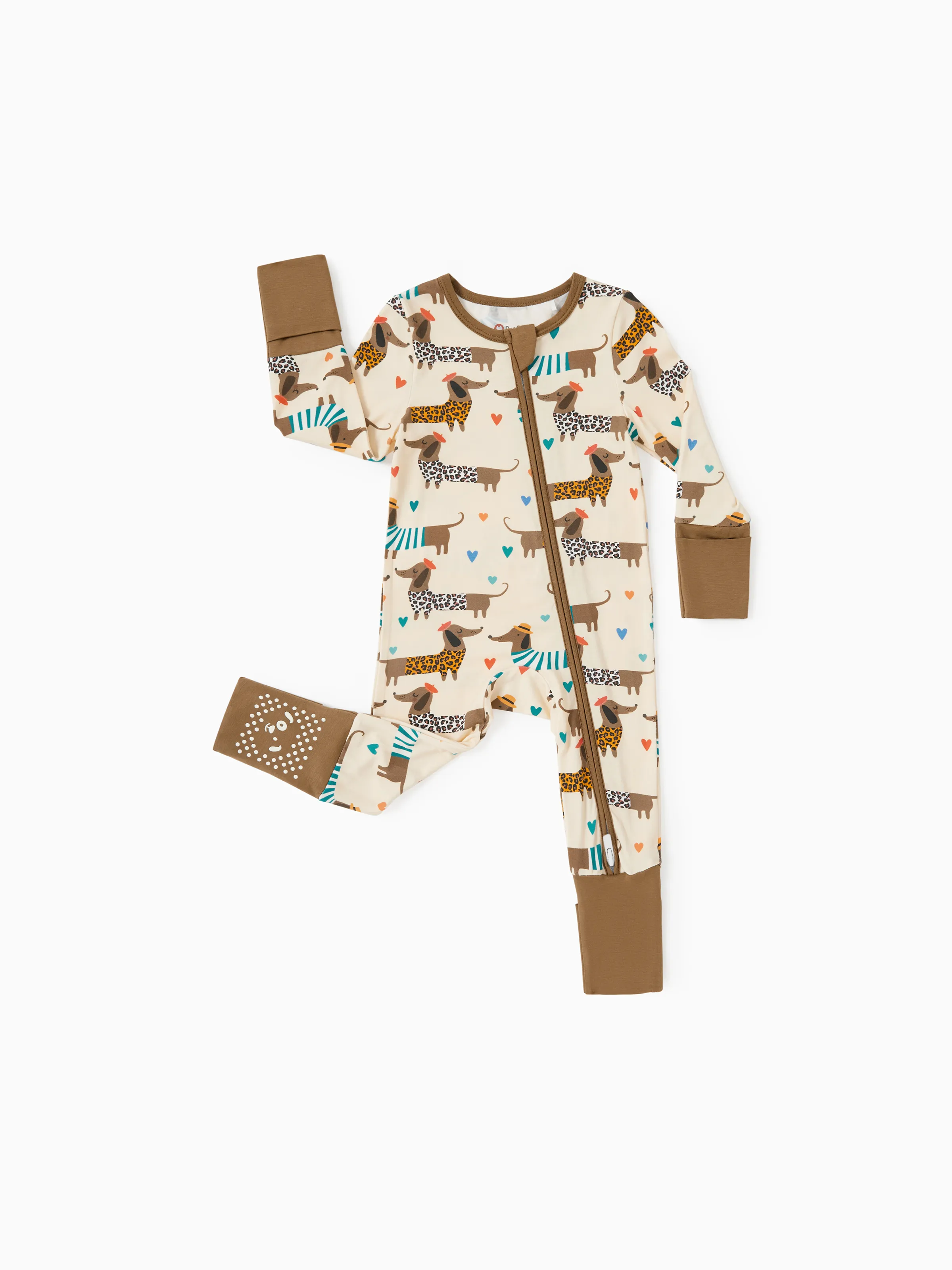 Bamboo Baby Boy/Girl 2-Pack Solid&Bee Printed 2-Way Zipper Anti Slip Footie Coffee - Image 17