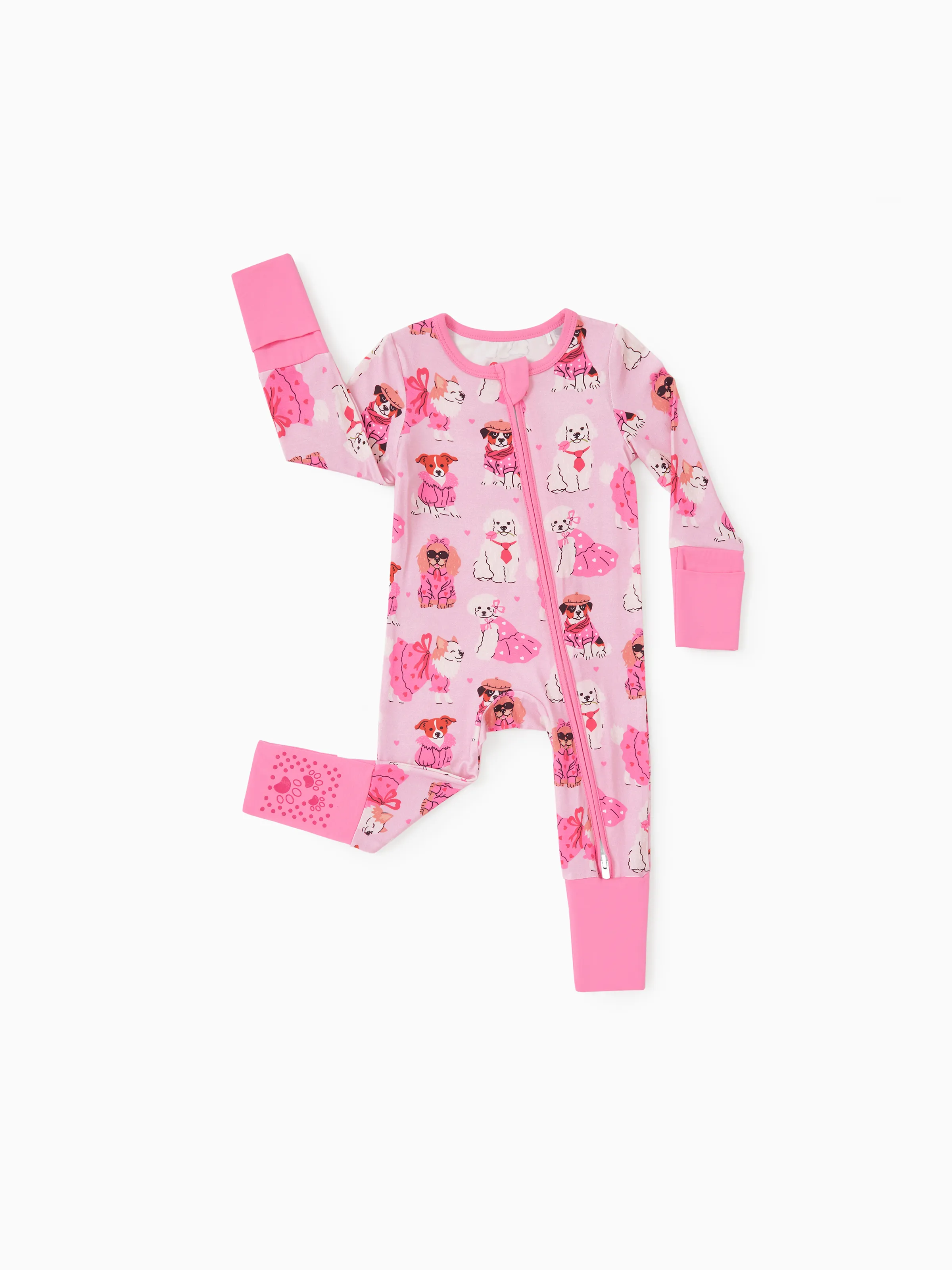 Bamboo Baby Boy/Girl 2-Pack Solid&Bee Printed 2-Way Zipper Anti Slip Footie Pink - Image 16