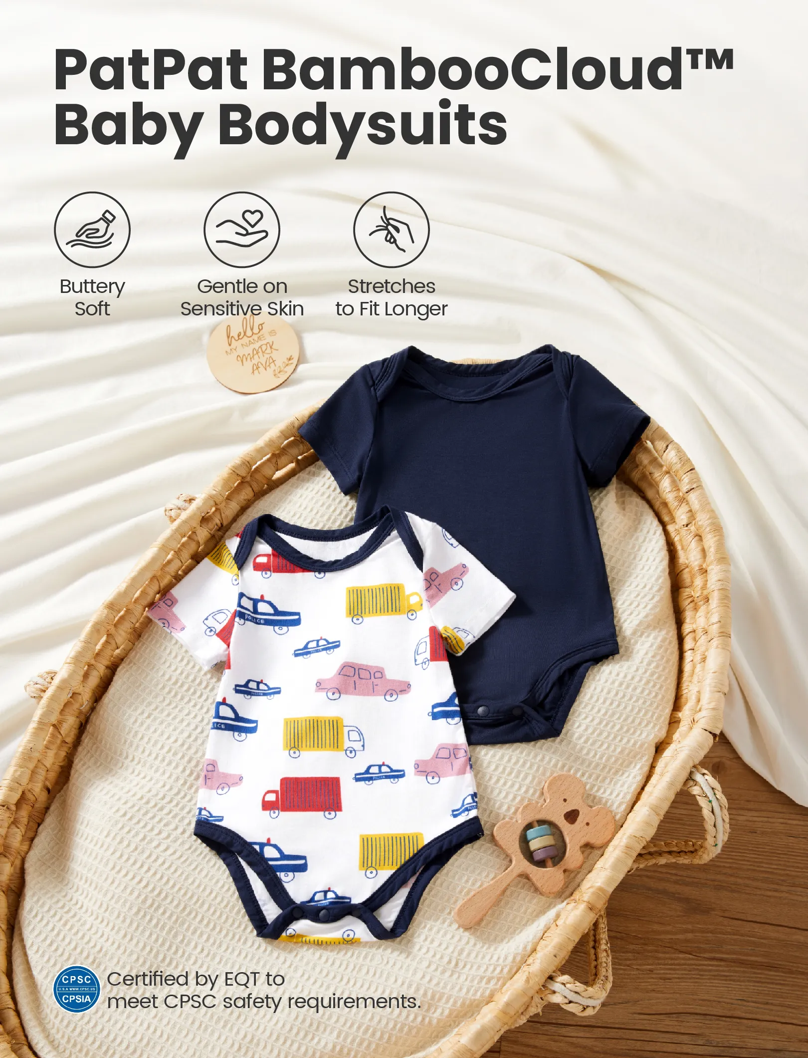 Bamboo Baby Boy/Girl 2-Pack Solid&Printed Rompers Set Deep Blue - Image 3