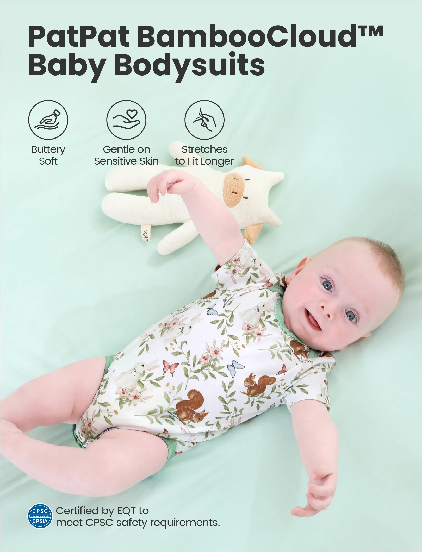Bamboo Baby Boy/Girl 2-Pack Solid&Printed Rompers Set Light Green - Image 3