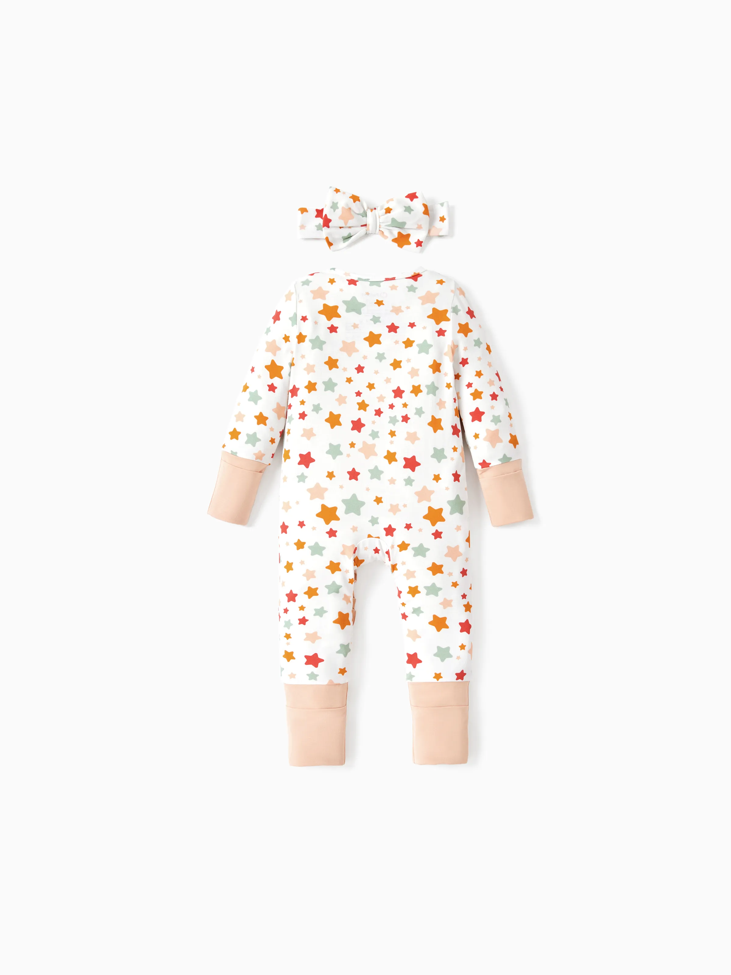 Bamboo Baby Boy/Girl Animal Printed 2-Way Zipper Anti Slip Long-sleeve Footie with/without Hairband Apricot - Image 8