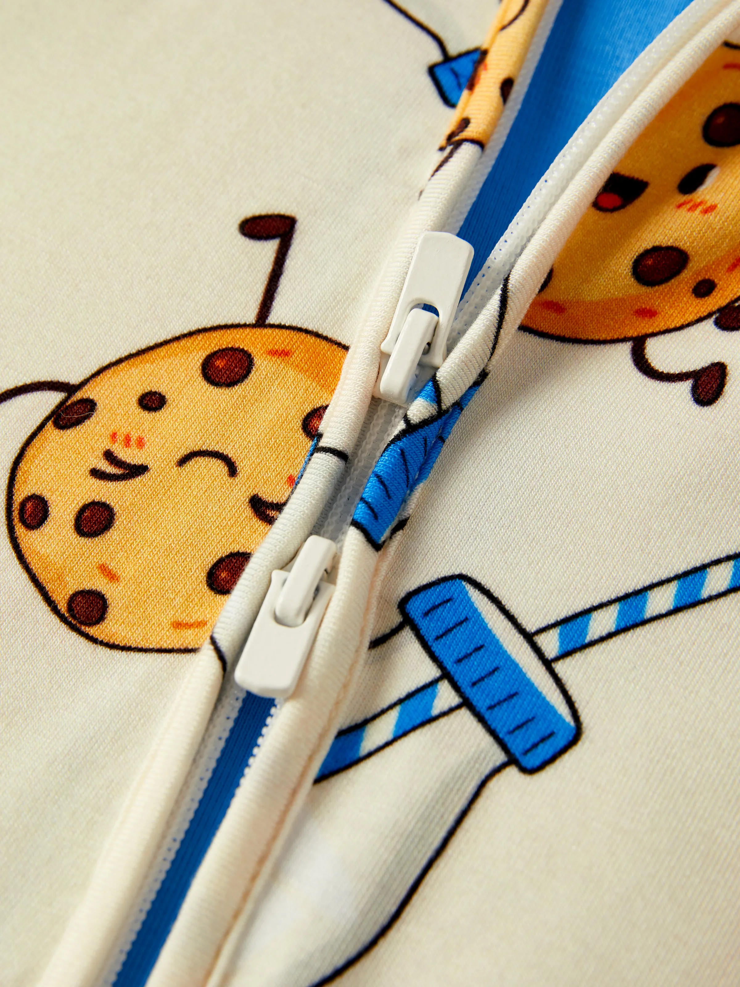 Bamboo Baby Boy/Girl Animal Printed 2-Way Zip Onesies Anti Slip Long-sleeve Footie with Hairband Blue - Image 4