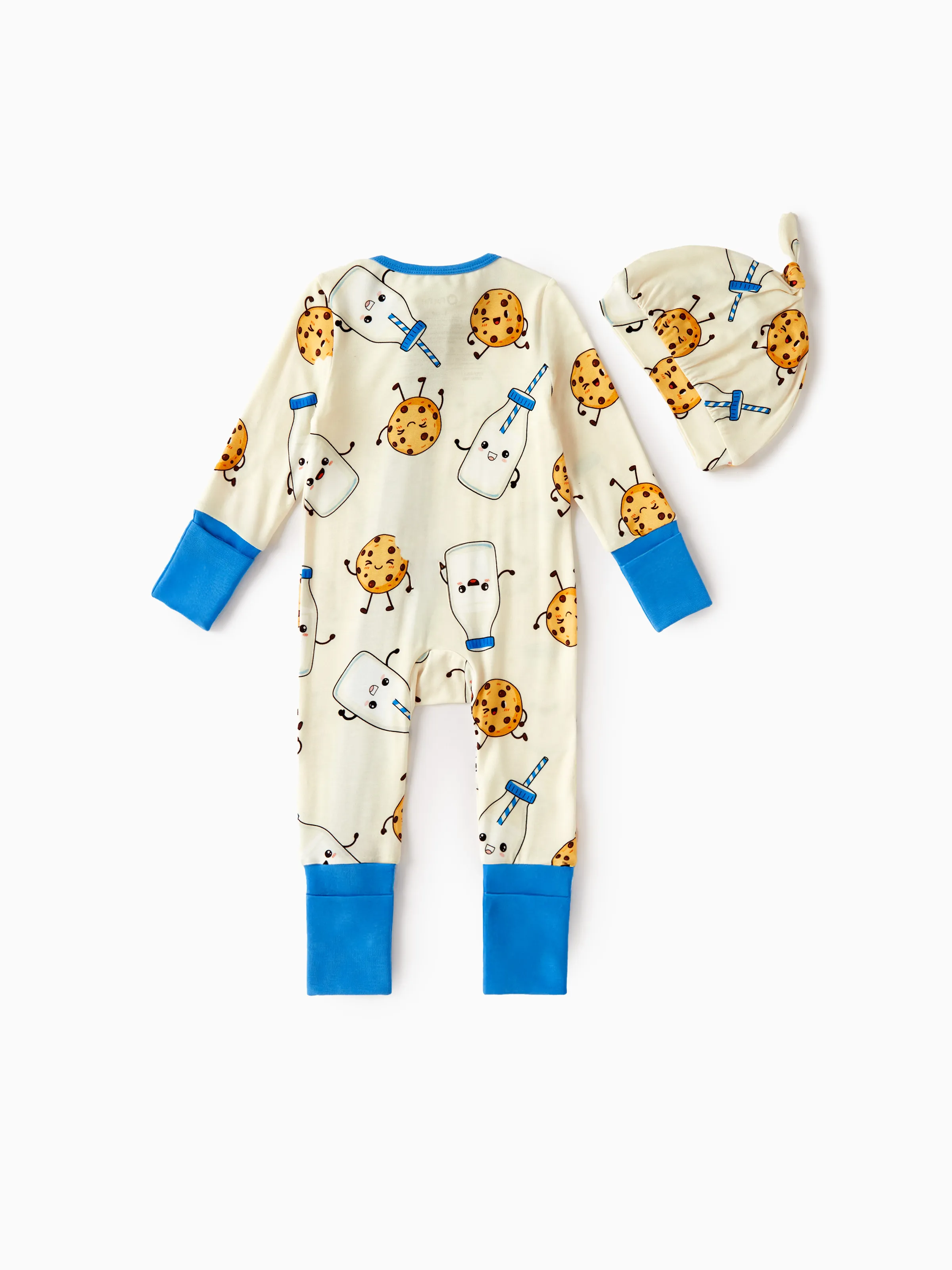 Bamboo Baby Boy/Girl Animal Printed 2-Way Zip Onesies Anti Slip Long-sleeve Footie with Hairband Blue - Image 6