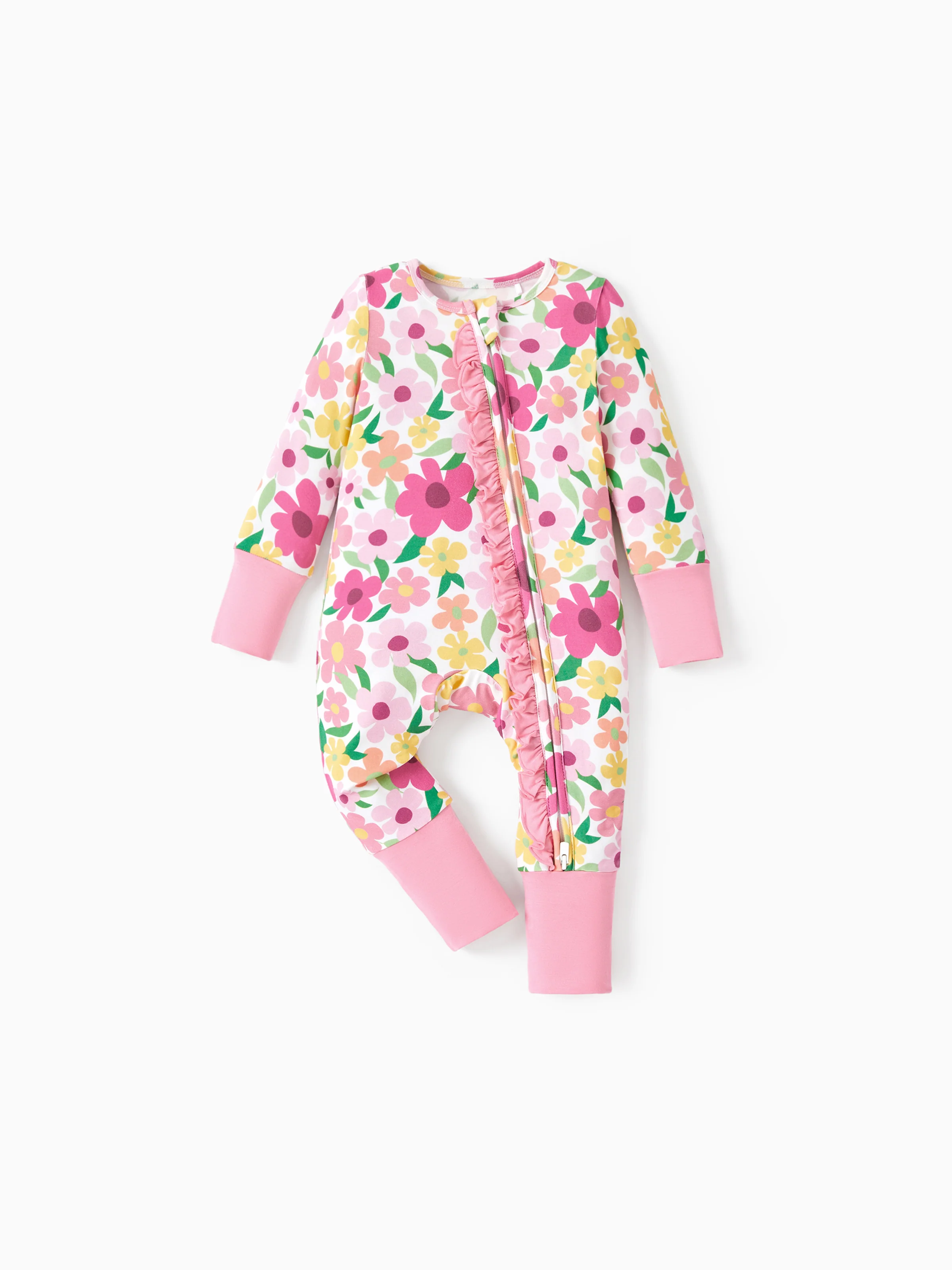 Bamboo Baby Boy/Girl Animal Printed 2-Way Zipper Anti Slip Long-sleeve Footie with/without Hairband Dark Pink - Image 16
