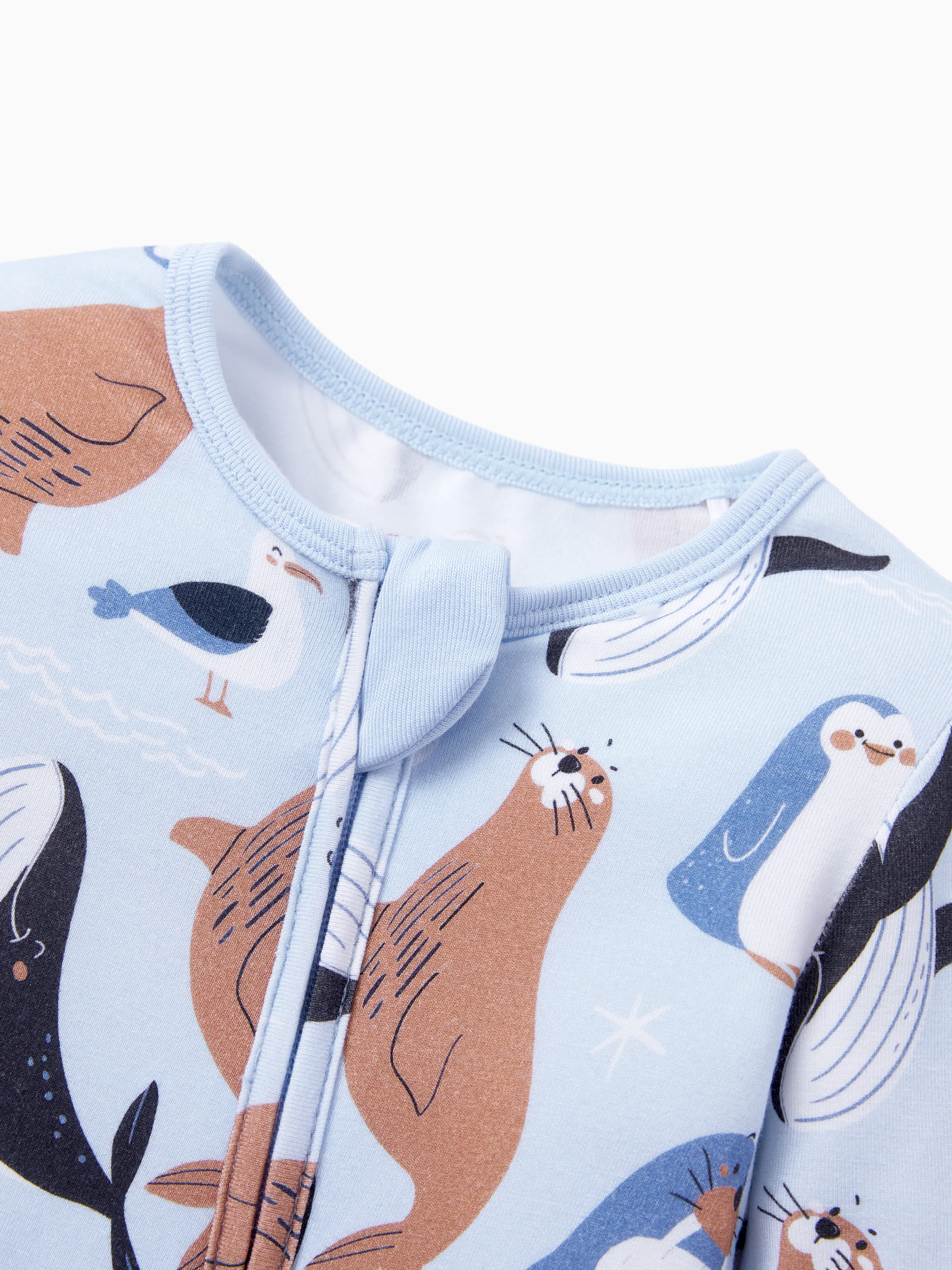 Bamboo Baby Boy/Girl Animal Printed 2-Way Zip Onesies Anti Slip Long-sleeve Footie with Hairband Royal Blue - Image 8