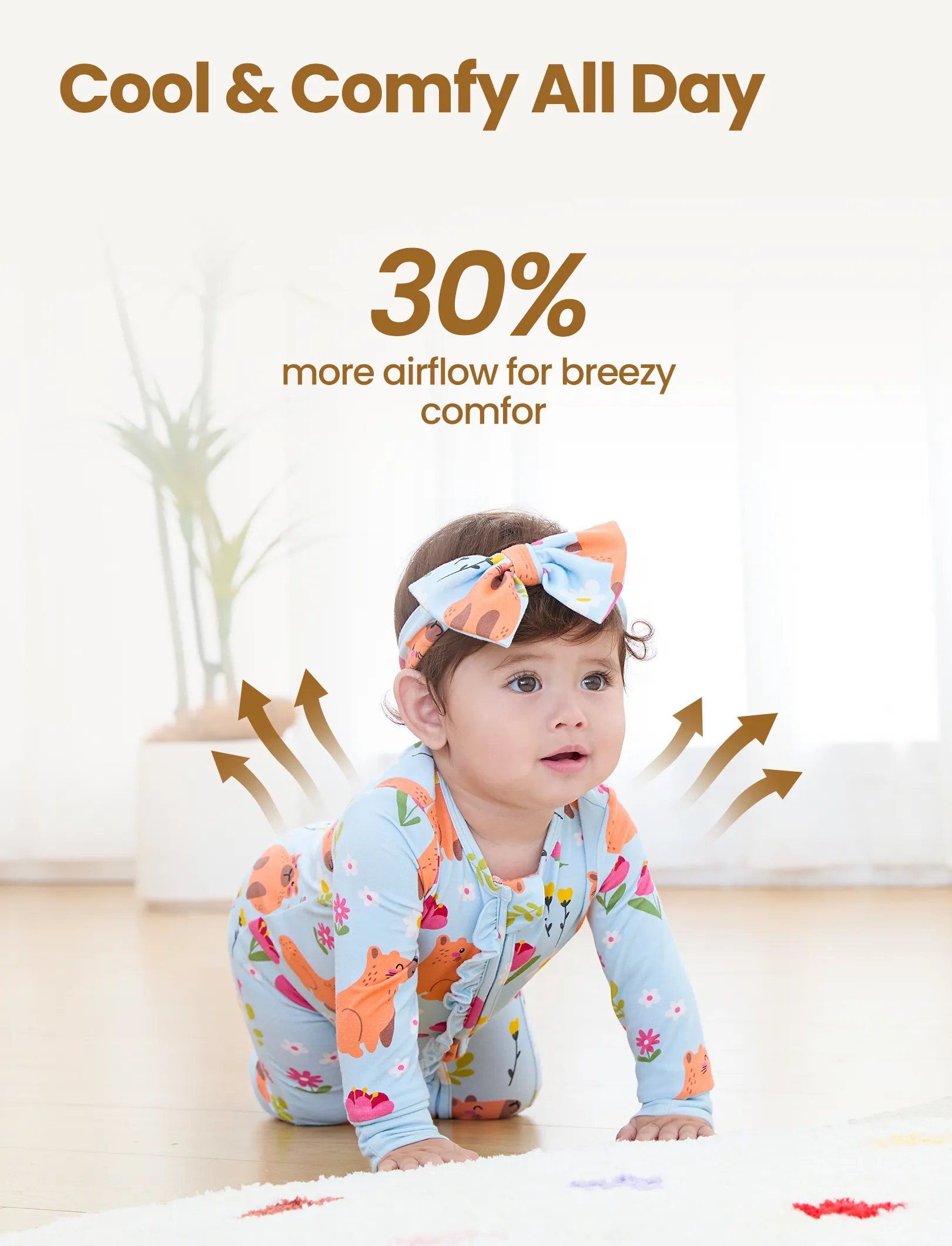 Bamboo Baby Boy/Girl Animal Printed 2-Way Zipper Anti Slip Long-sleeve Footie with/without Hairband Turquoise - Image 3