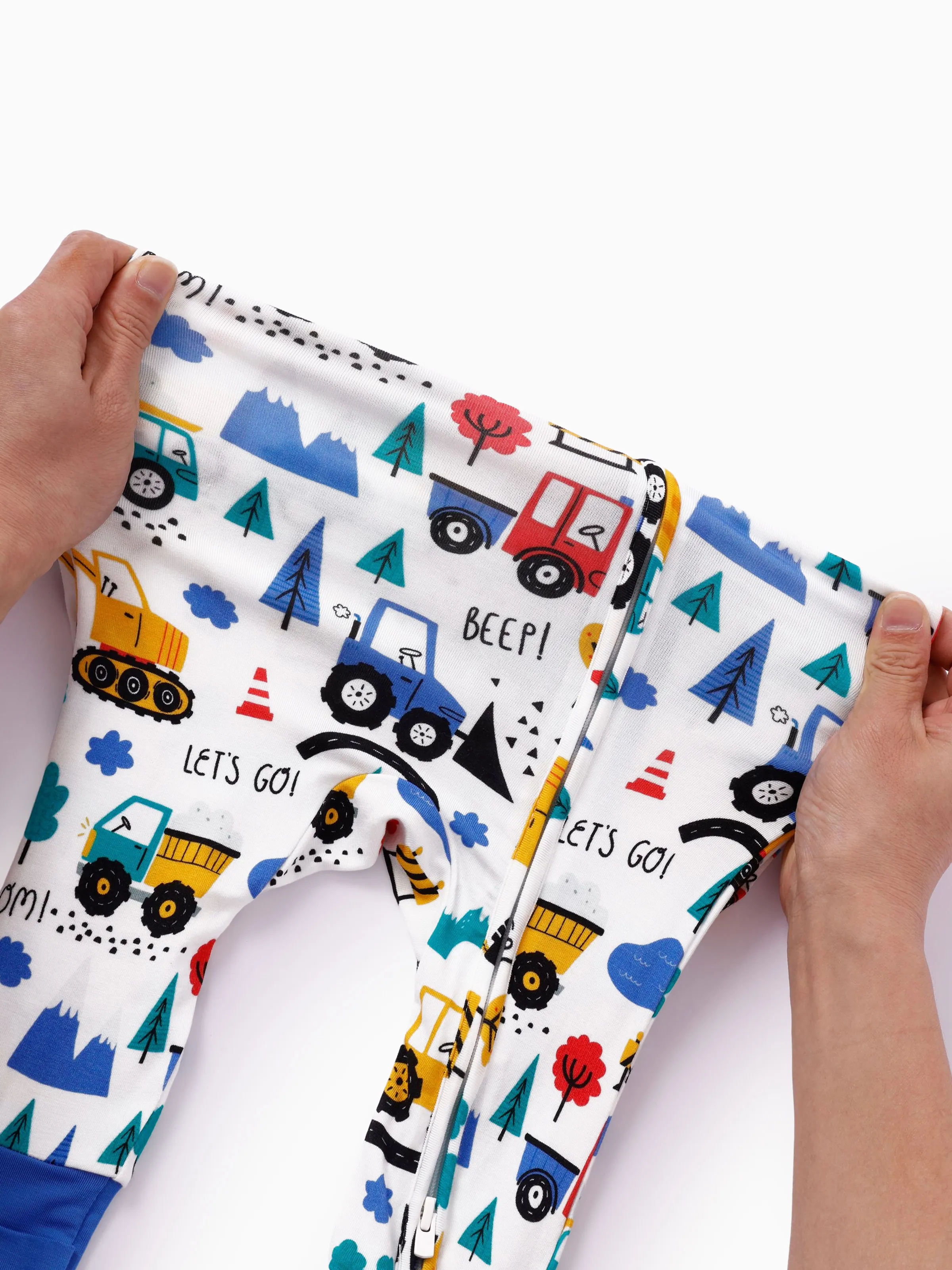 Bamboo Baby Boy/Girl Cartoon Printed 2-Way Zip Onesies Anti Slip Long-sleeve Footie Blue - Image 10