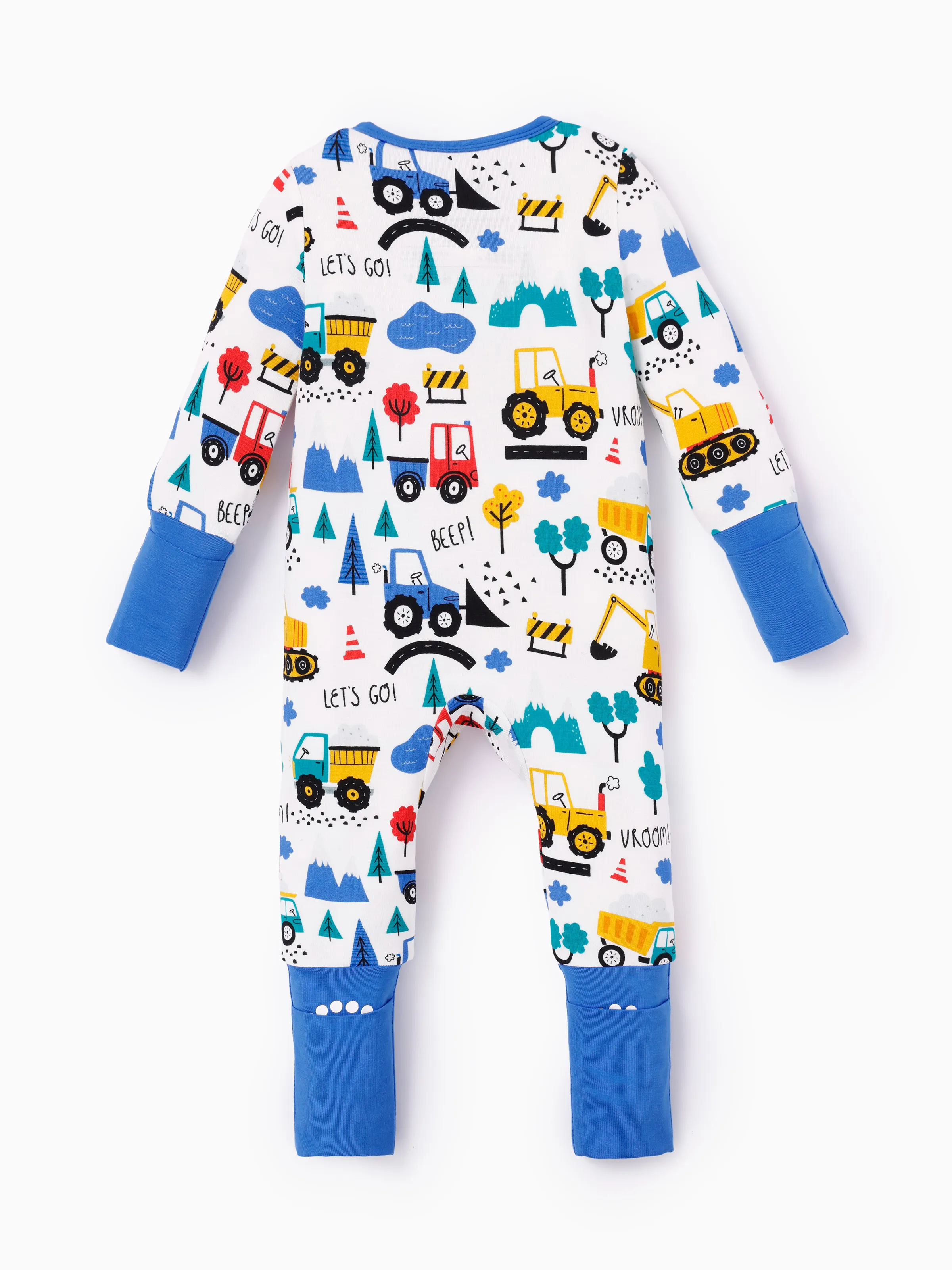 Bamboo Baby Boy/Girl Cartoon Printed 2-Way Zip Onesies Anti Slip Long-sleeve Footie Blue - Image 3