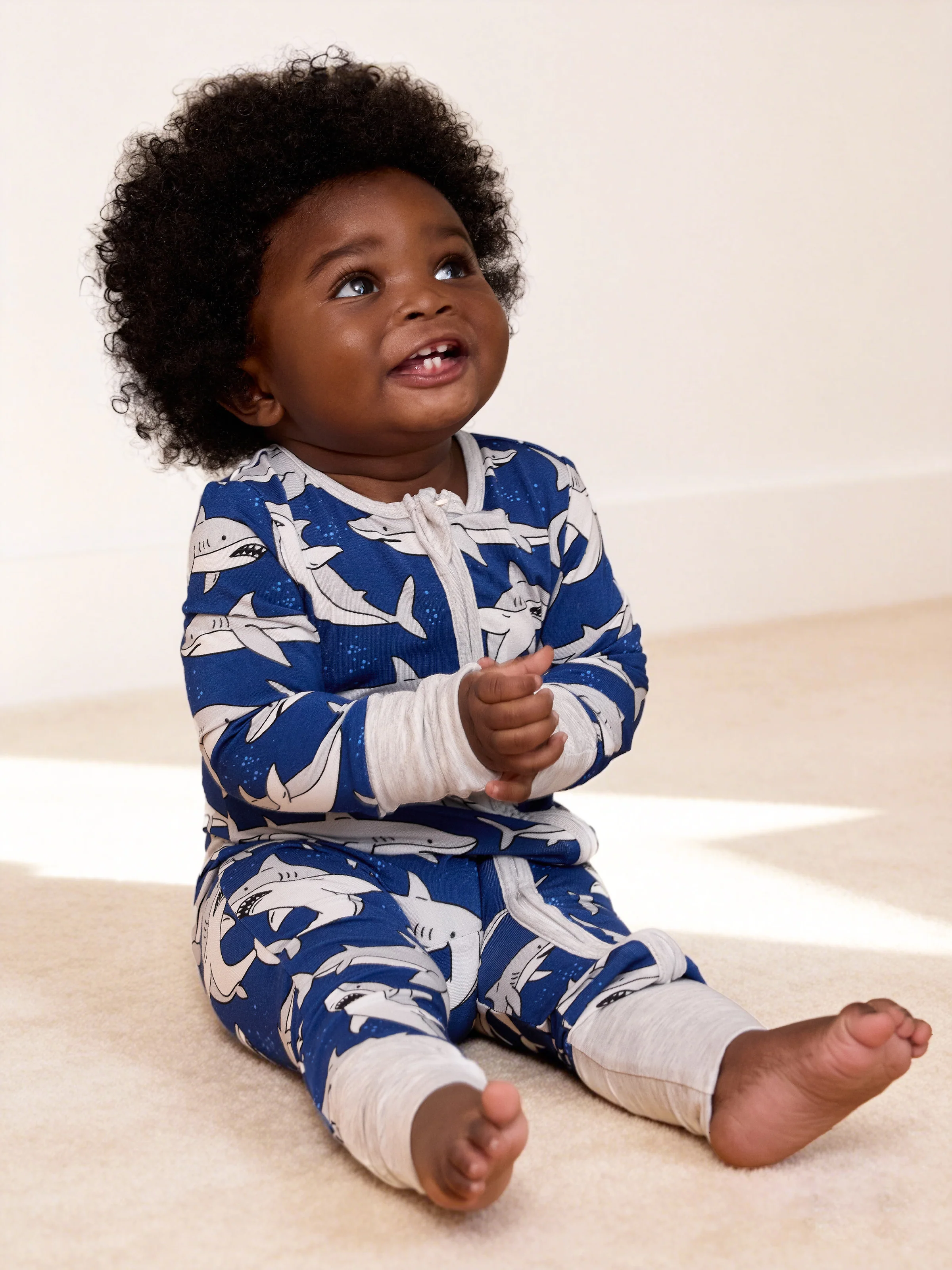 Bamboo Baby Boy/Girl Cartoon Printed 2-Way Zip Onesies Anti Slip Long-sleeve Footie Deep Blue - Image 3