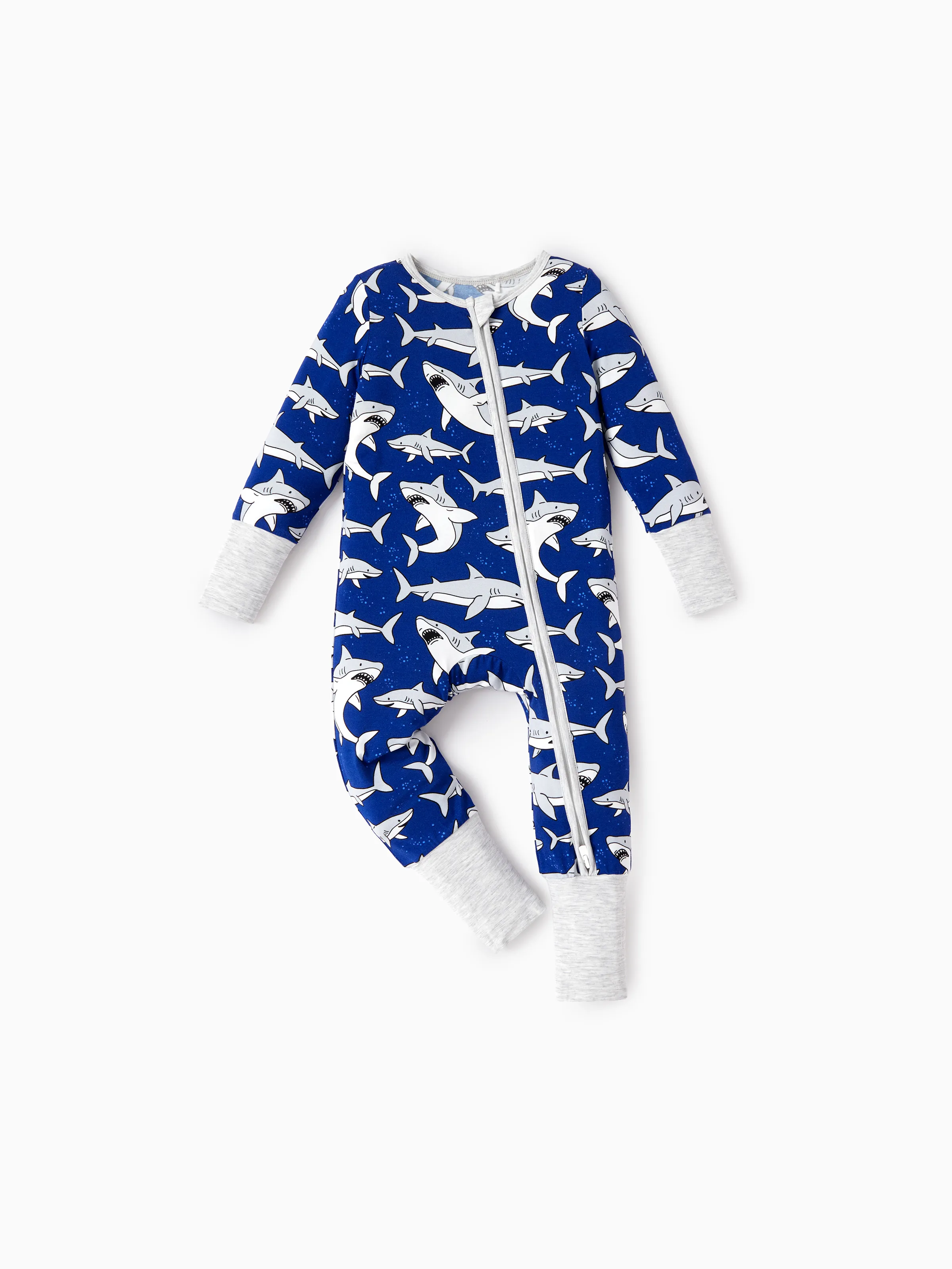 Bamboo Baby Boy/Girl Cartoon Printed 2-Way Zip Onesies Anti Slip Long-sleeve Footie Deep Blue - Image 8