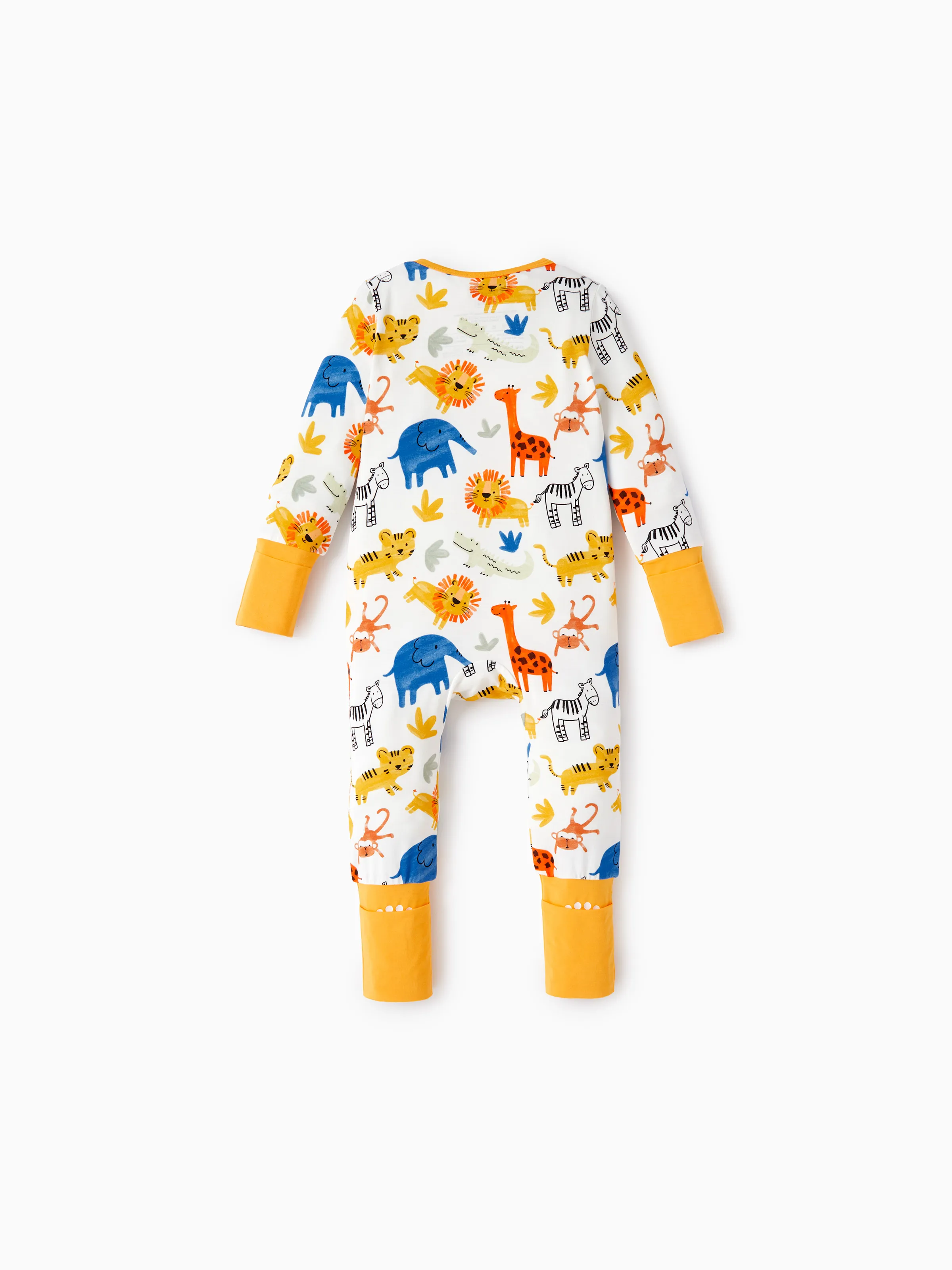 Bamboo Baby Boy/Girl Cartoon Printed 2-Way Zip Onesies Anti Slip Long-sleeve Footie Yellow - Image 10