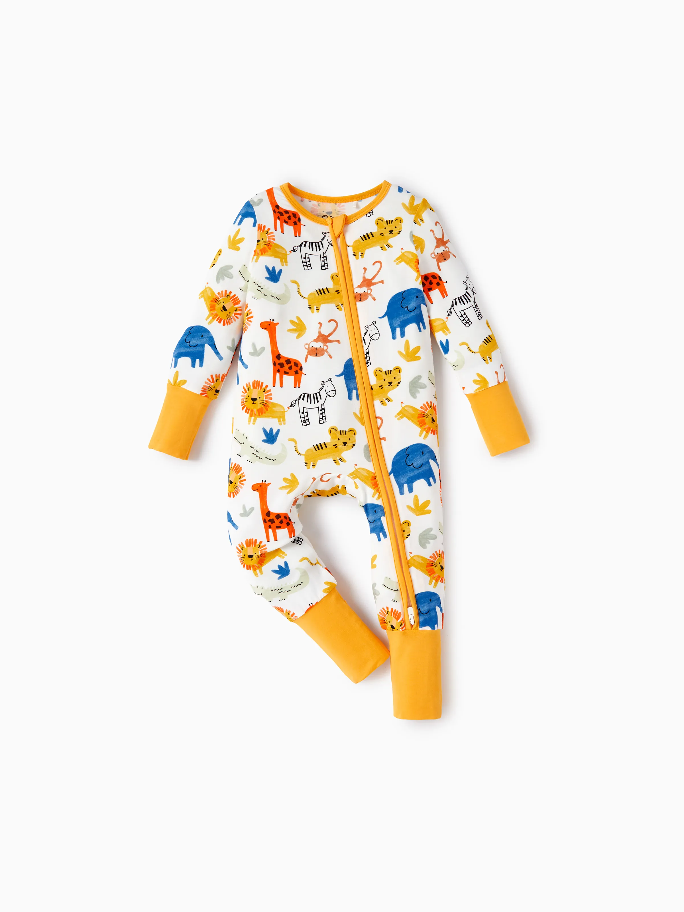 Bamboo Baby Boy/Girl Cartoon Printed 2-Way Zip Onesies Anti Slip Long-sleeve Footie Yellow - Image 14