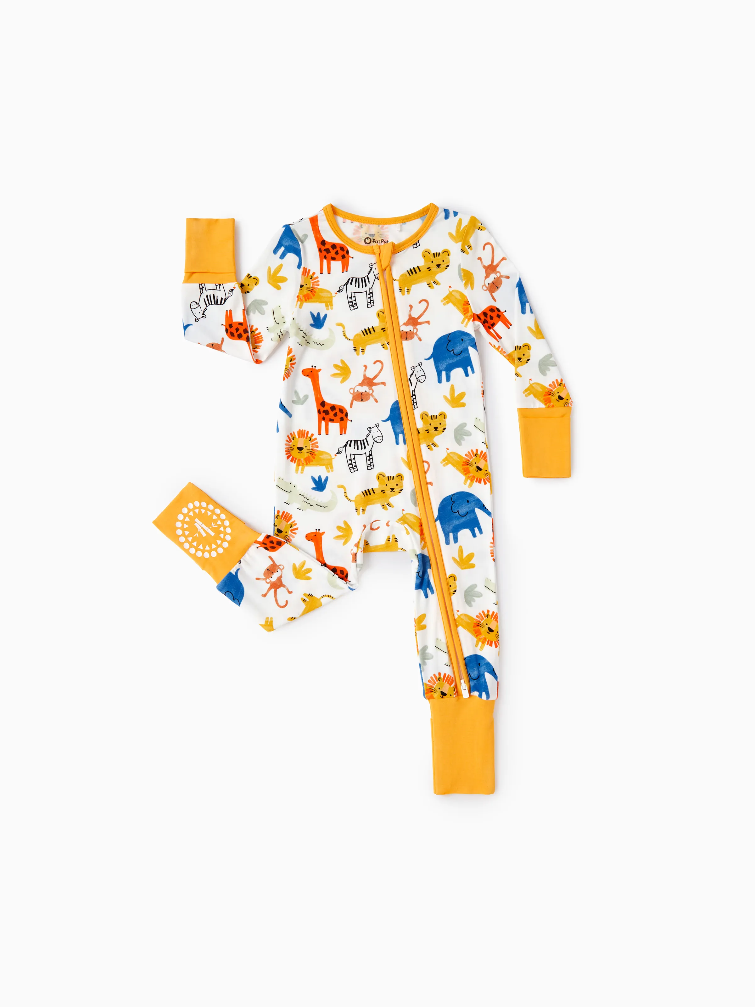 Bamboo Baby Boy/Girl Cartoon Printed 2-Way Zip Onesies Anti Slip Long-sleeve Footie Yellow - Image 9