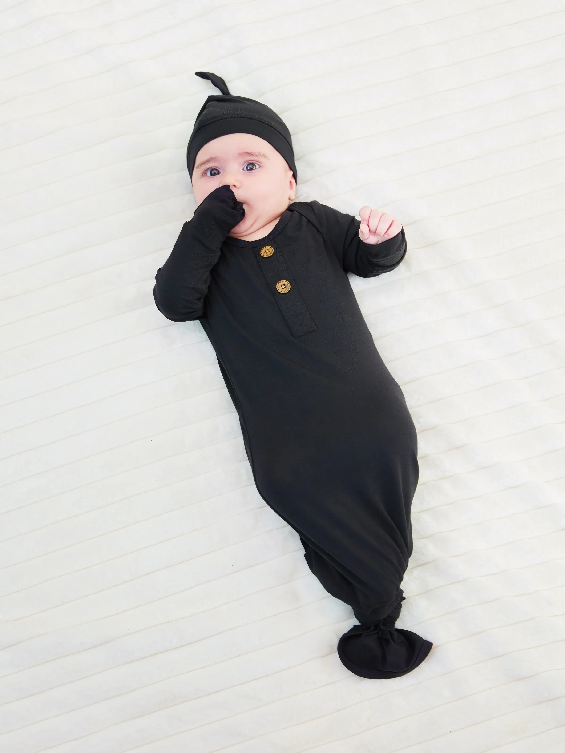 Bamboo Baby Boy/Girl Sleeping Bag Infant Gown with Hat Black - Image 6