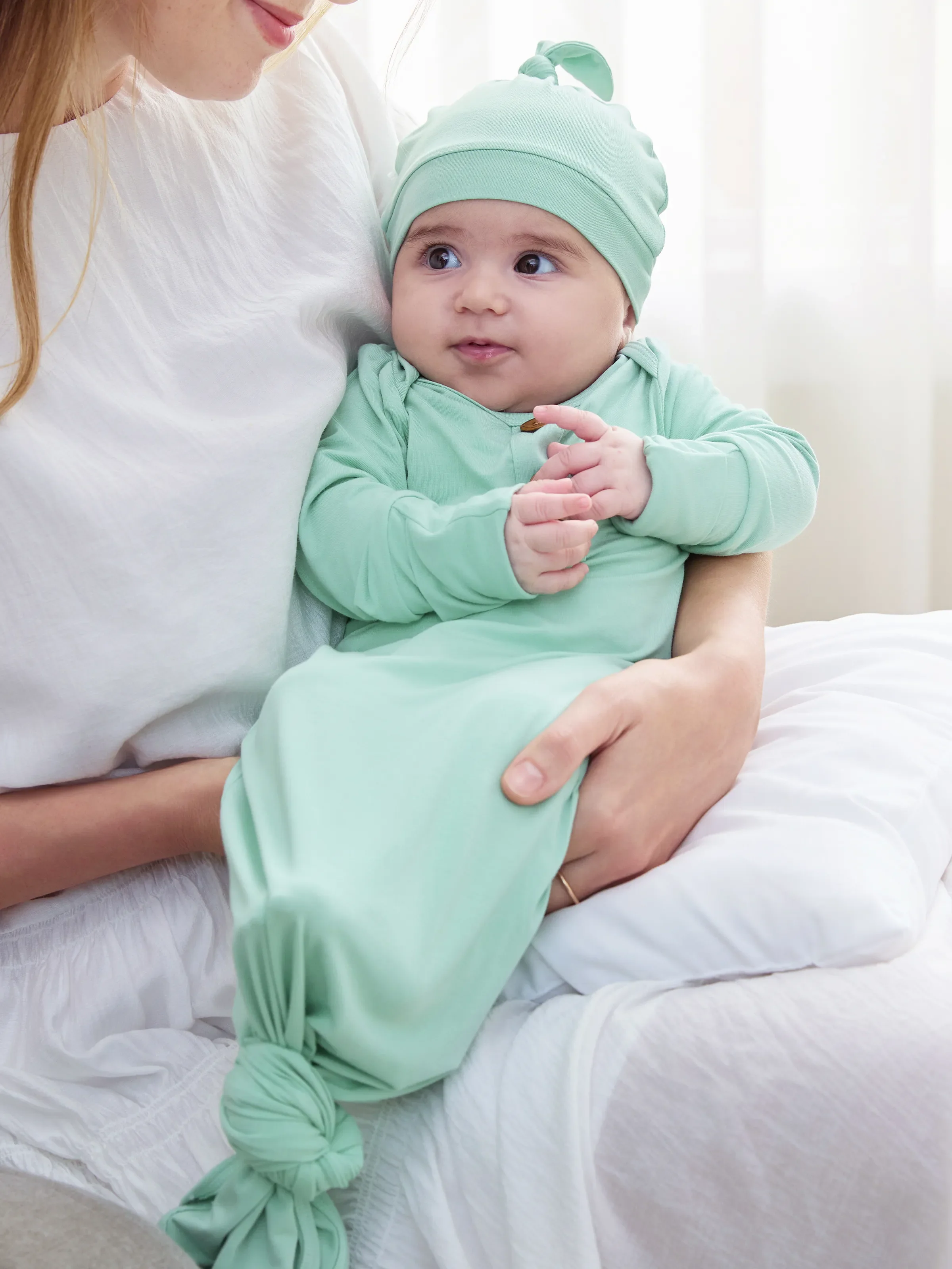 Bamboo Baby Boy/Girl Sleeping Bag Infant Gown with Hat Light Green - Image 8