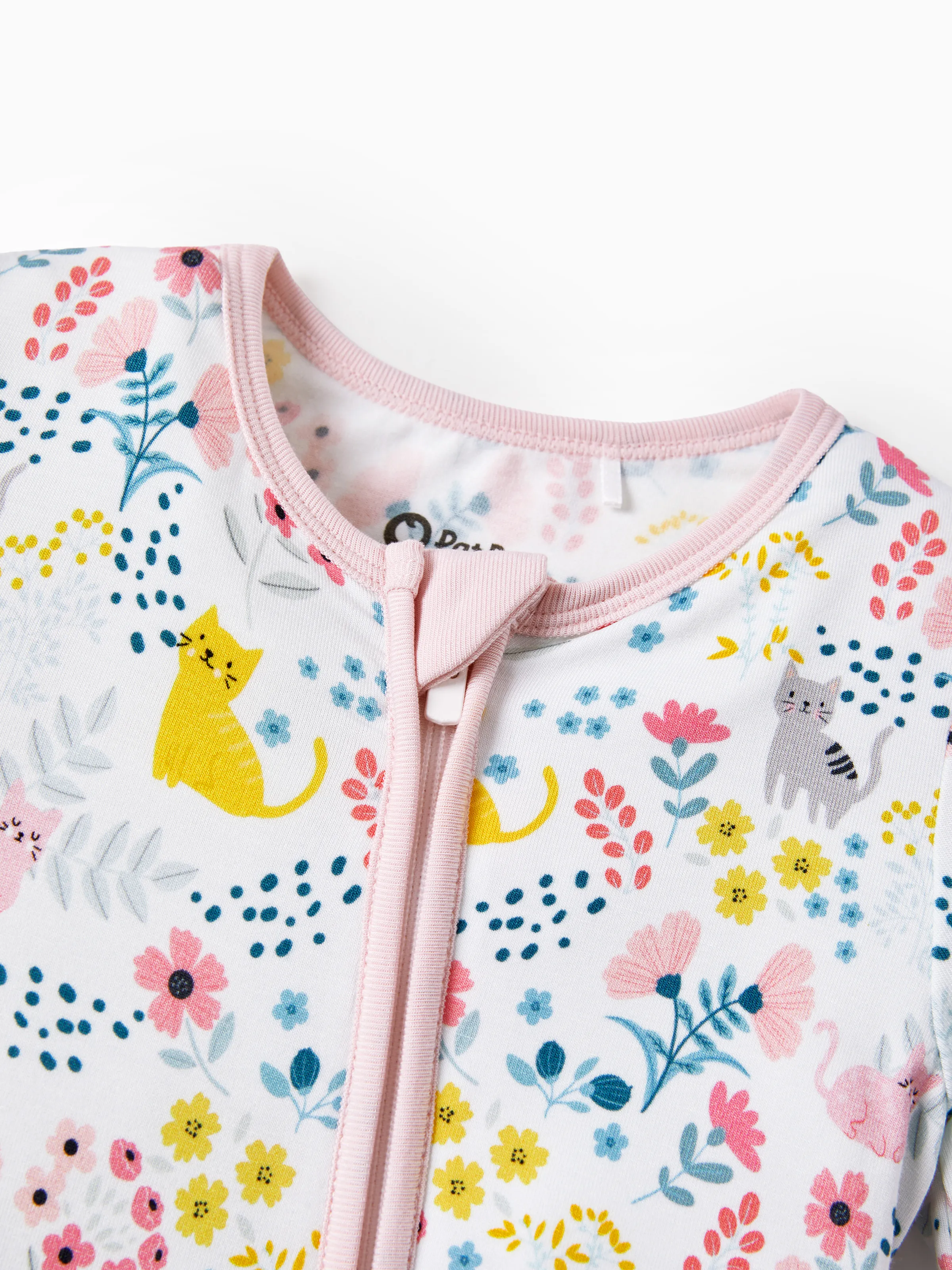 Bamboo Baby Girl Elegant Printed 2-Way Zip Onesies Anti Slip Long-sleeve Footie with Hairband Light Pink - Image 5