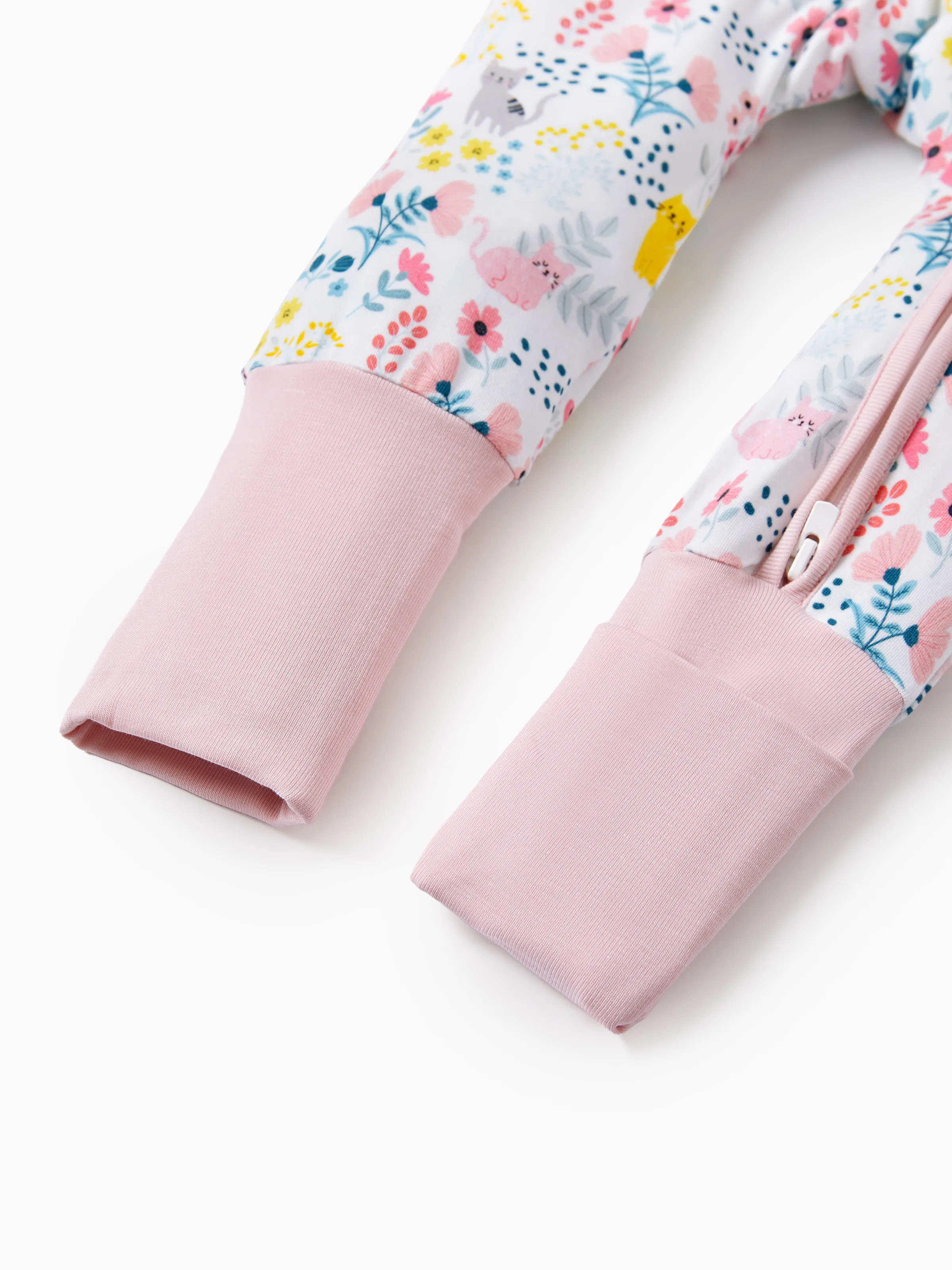 Bamboo Baby Girl Elegant Printed 2-Way Zip Onesies Anti Slip Long-sleeve Footie with Hairband Light Pink - Image 9