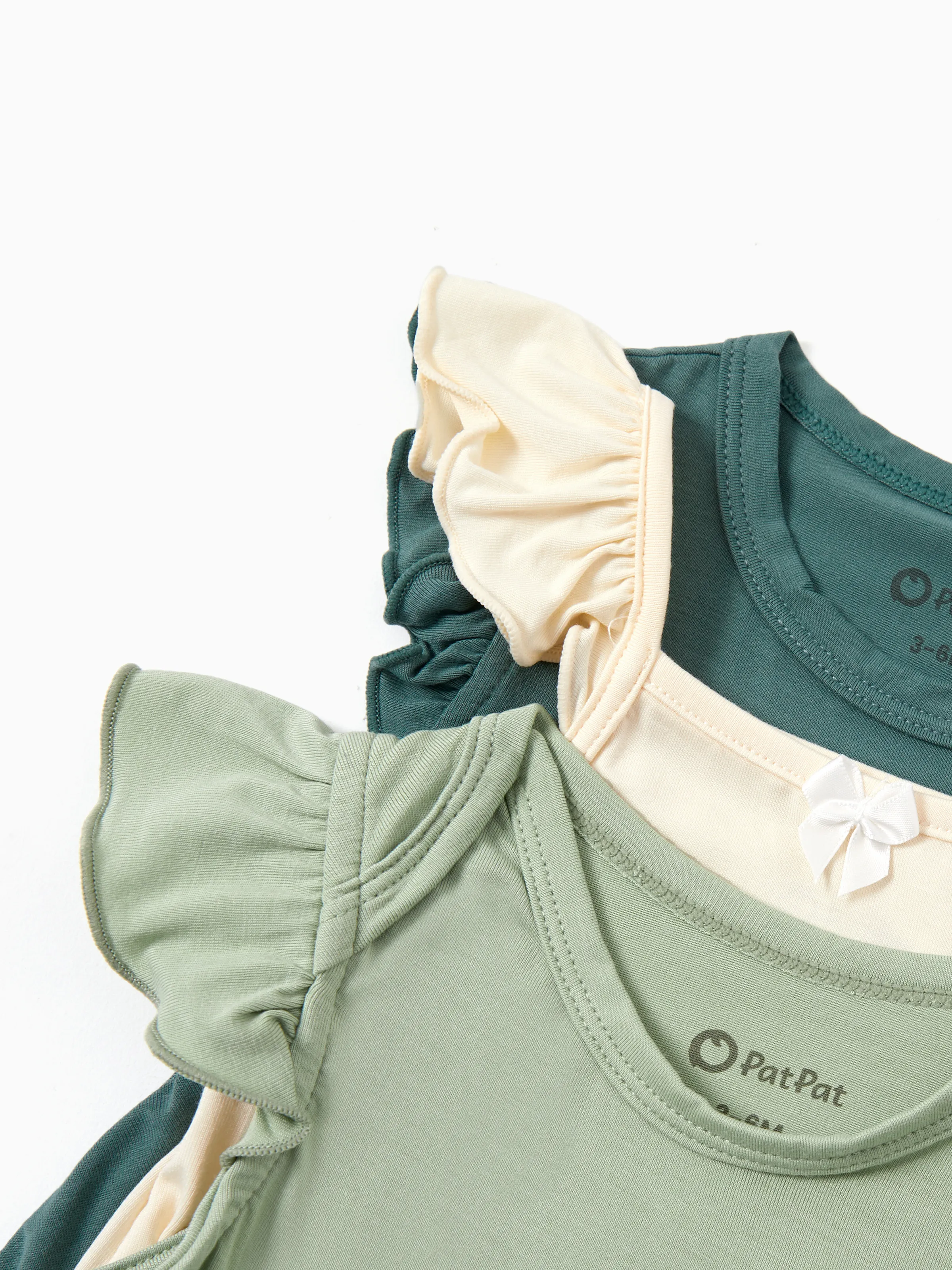 Bamboo Baby Girl Solid Color 3-Piece Rompers Set Green - Image 2