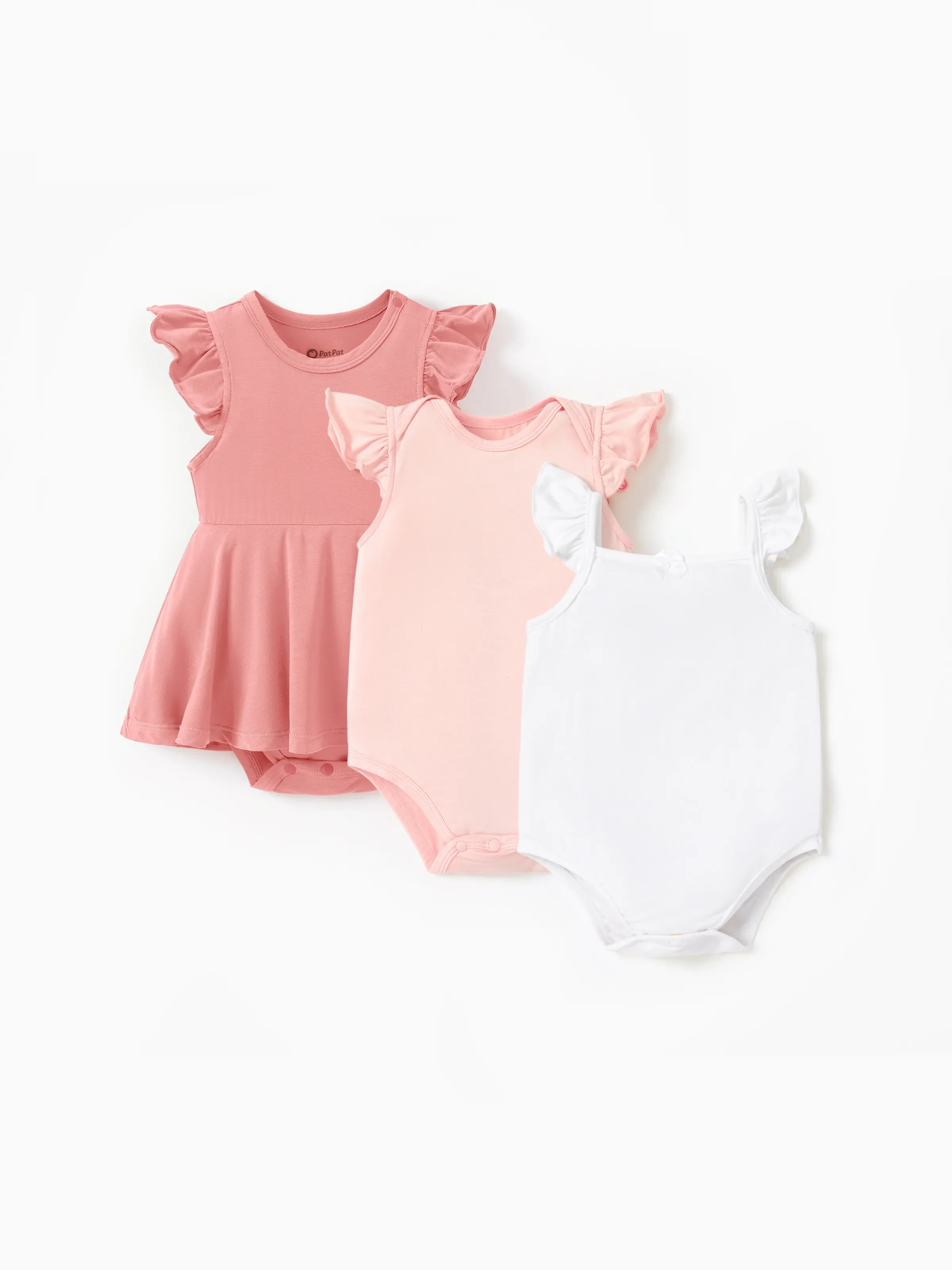 Bamboo Baby Girl Solid Color 3-Piece Rompers Set Pink - Image 3