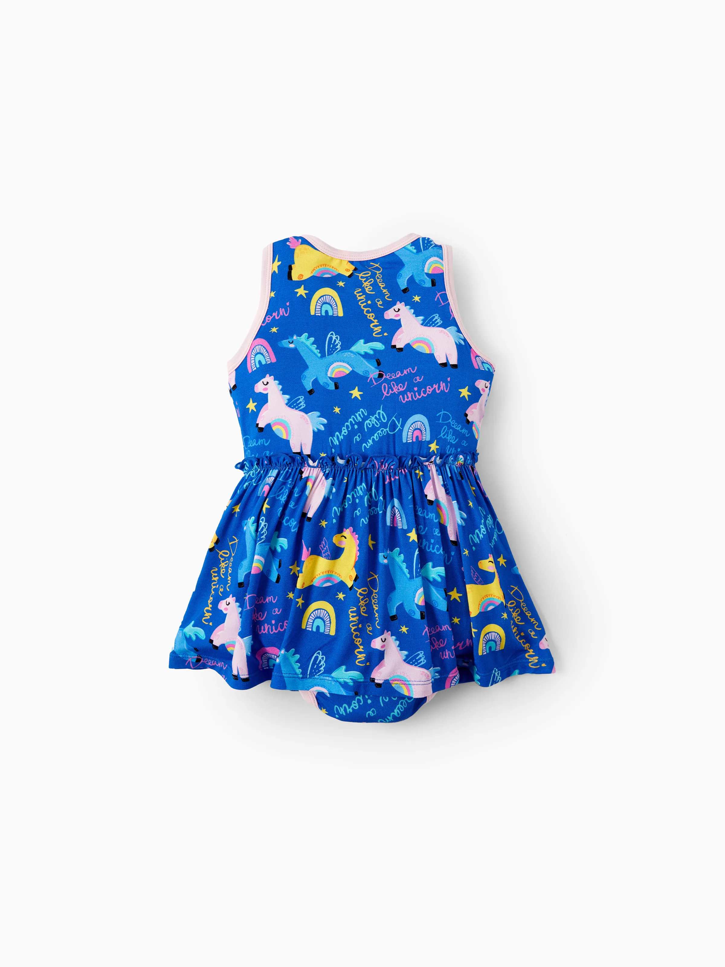 Bamboo Baby Girl Solid Color and Cartoon Animal Pattern 2-Piece Sleeveless Dress With Bodysuit Set Pink - Image 4