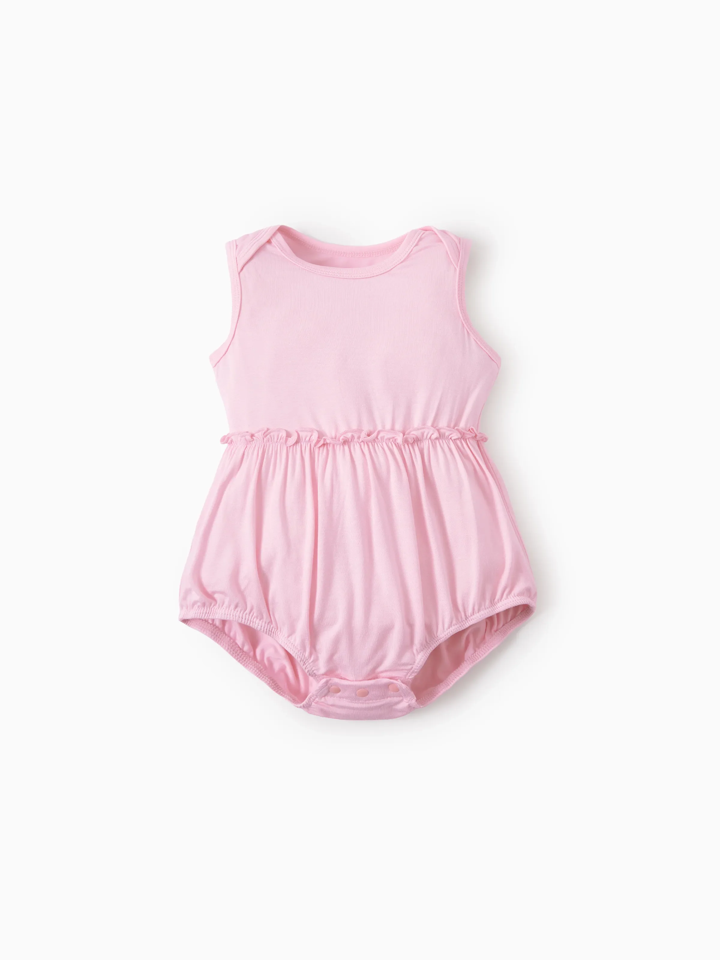 Bamboo Baby Girl Solid Color and Cartoon Animal Pattern 2-Piece Sleeveless Dress With Bodysuit Set Pink - Image 7