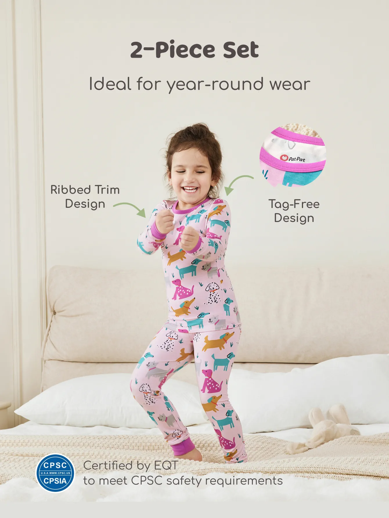 Bamboo Baby/Toddler 2-Piece Childlike Animal Print Snug-Fitting Pajamas Set Hot Pink - Image 3