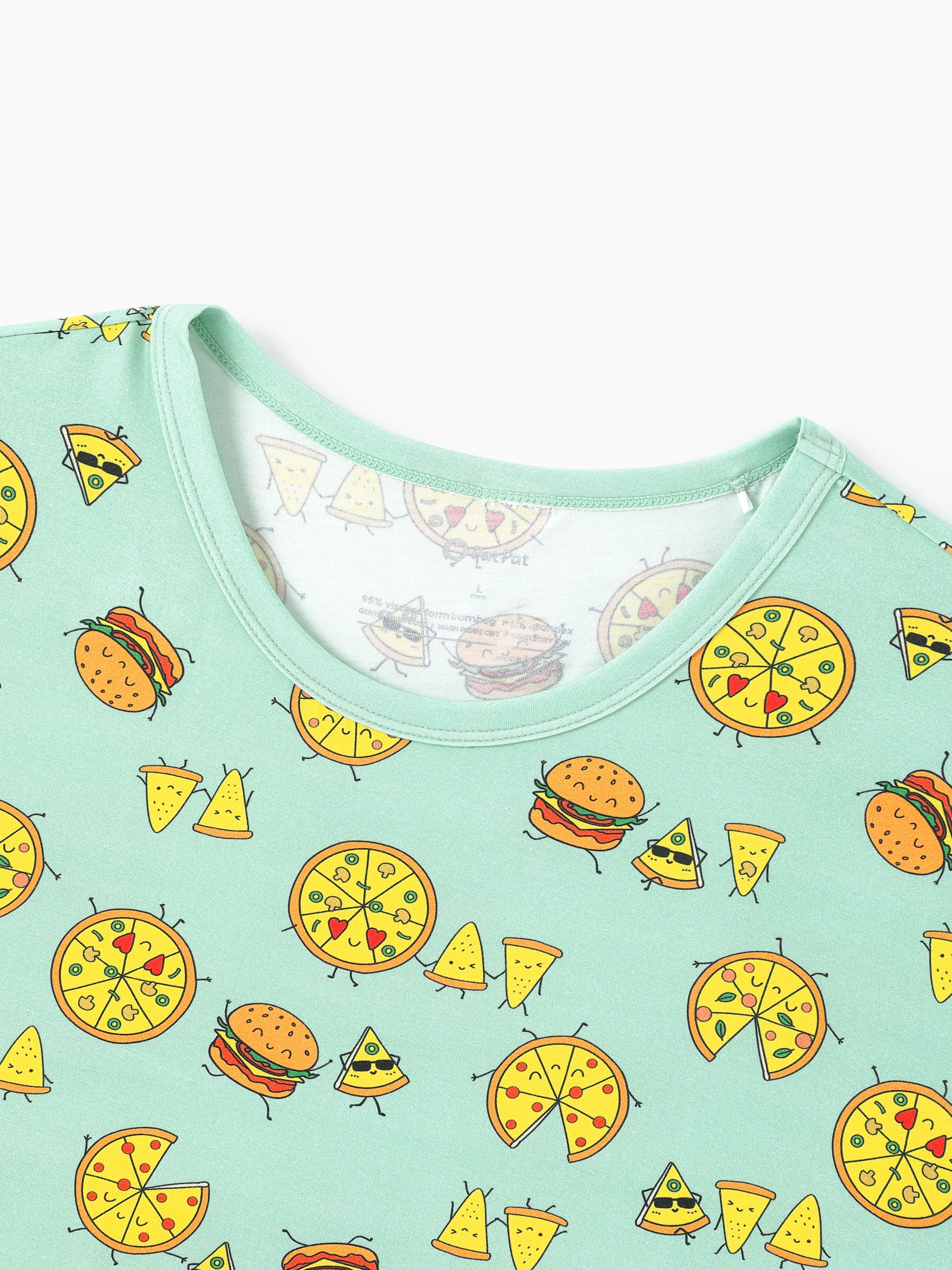 Bamboo Family Mint Green PJs Cute Cartoon Food Theme Print Short Sleeve & Long Pants Sleepwear Matching Pajama set (Snug-Fitting for Children) Light Blue - Image 22
