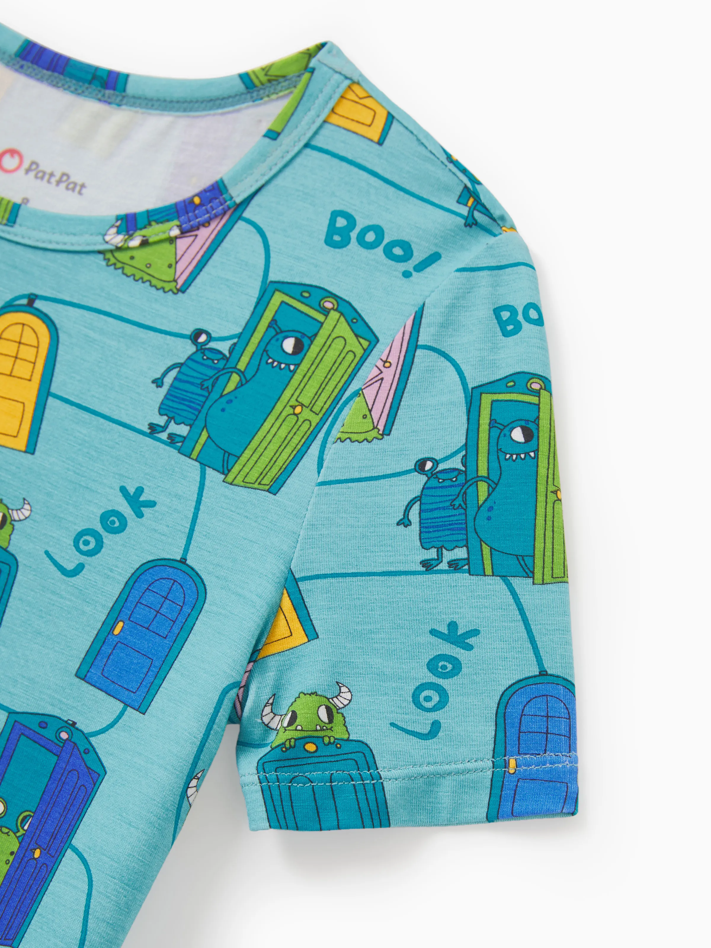 Bamboo Family Pajamas Cartoon Print Short-sleeve Matching Pajama set ( Snug-Fitting for Children ) Green - Image 11