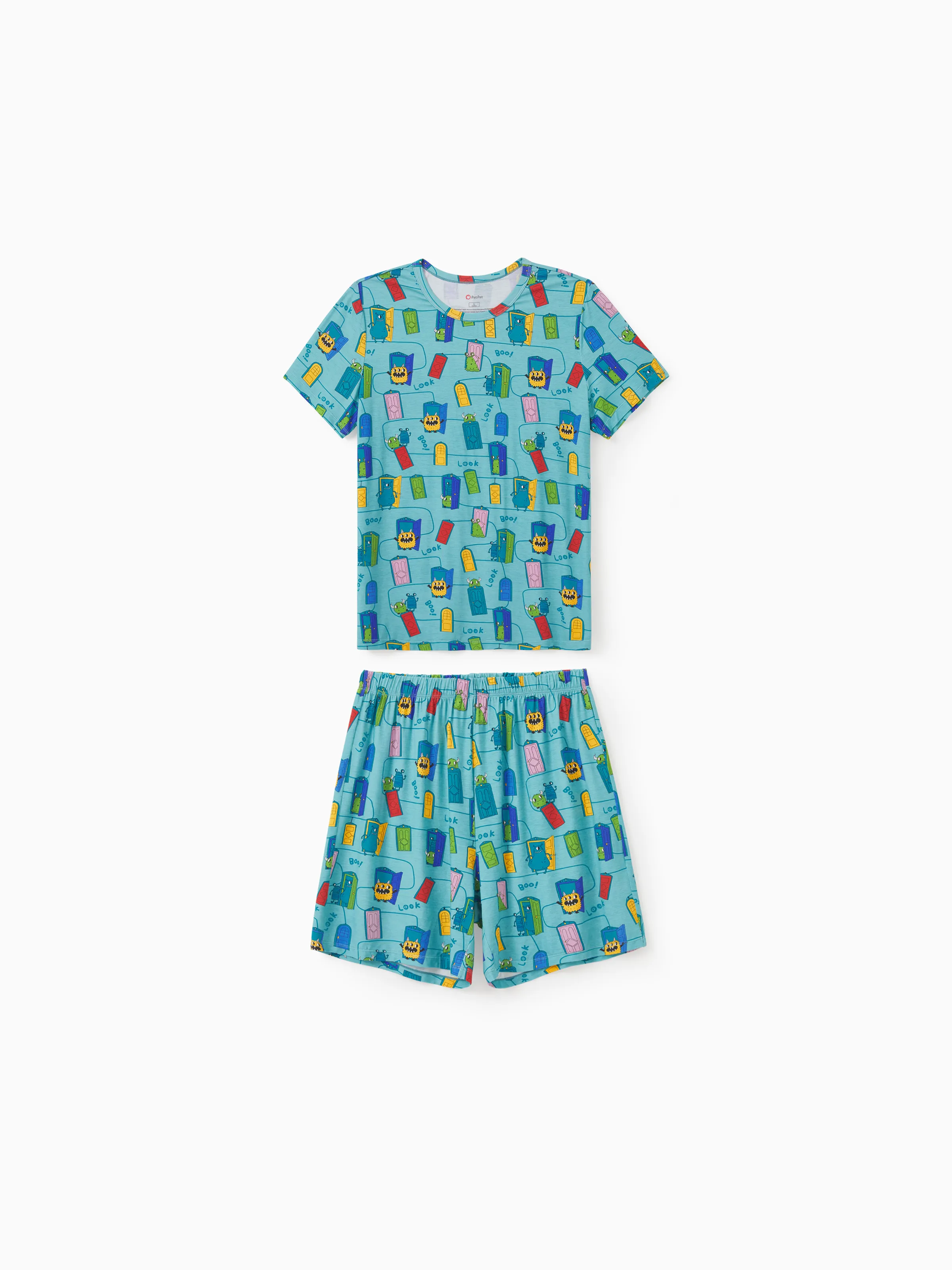 Bamboo Family Pajamas Cartoon Print Short-sleeve Matching Pajama set ( Snug-Fitting for Children ) Green - Image 3