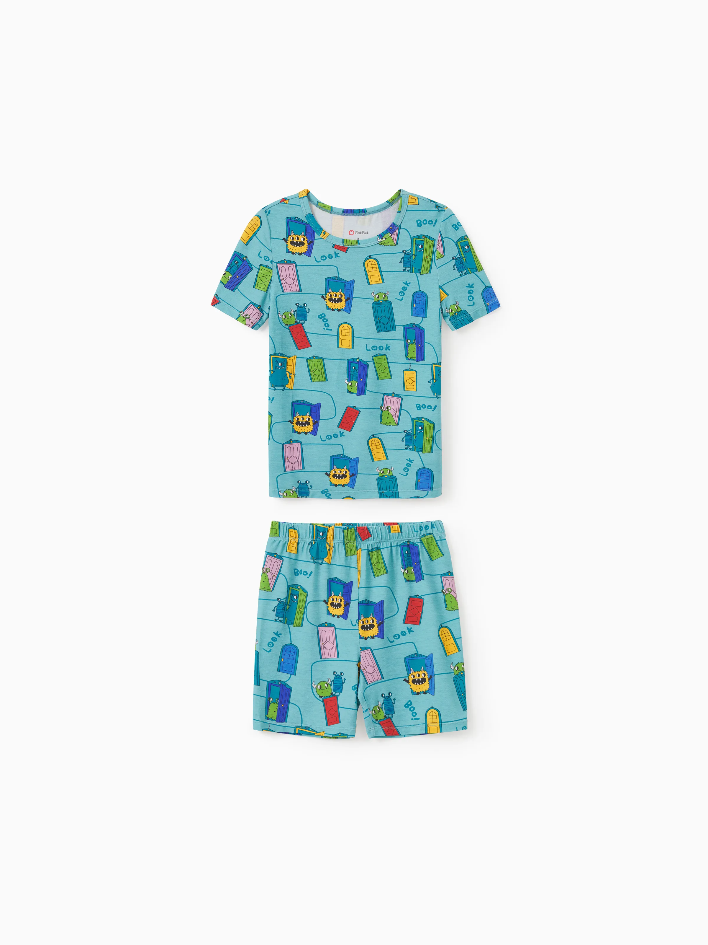 Bamboo Family Pajamas Cartoon Print Short-sleeve Matching Pajama set ( Snug-Fitting for Children ) Green - Image 9