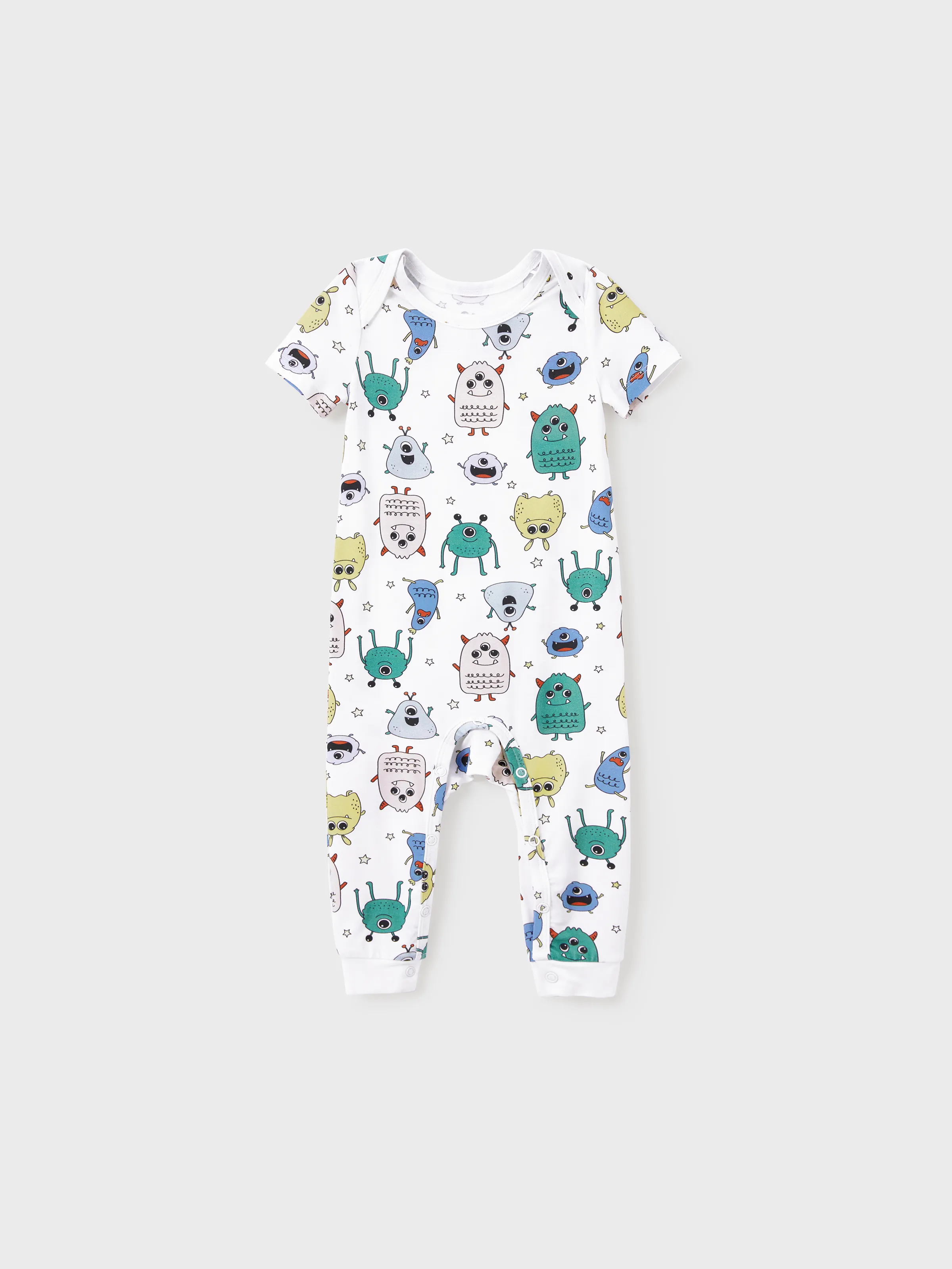 Bamboo Family Pajamas Cute Little Monster Print Short-sleeve Matching Pajama Set ( Snug-Fitting for Children ) White - Image 12