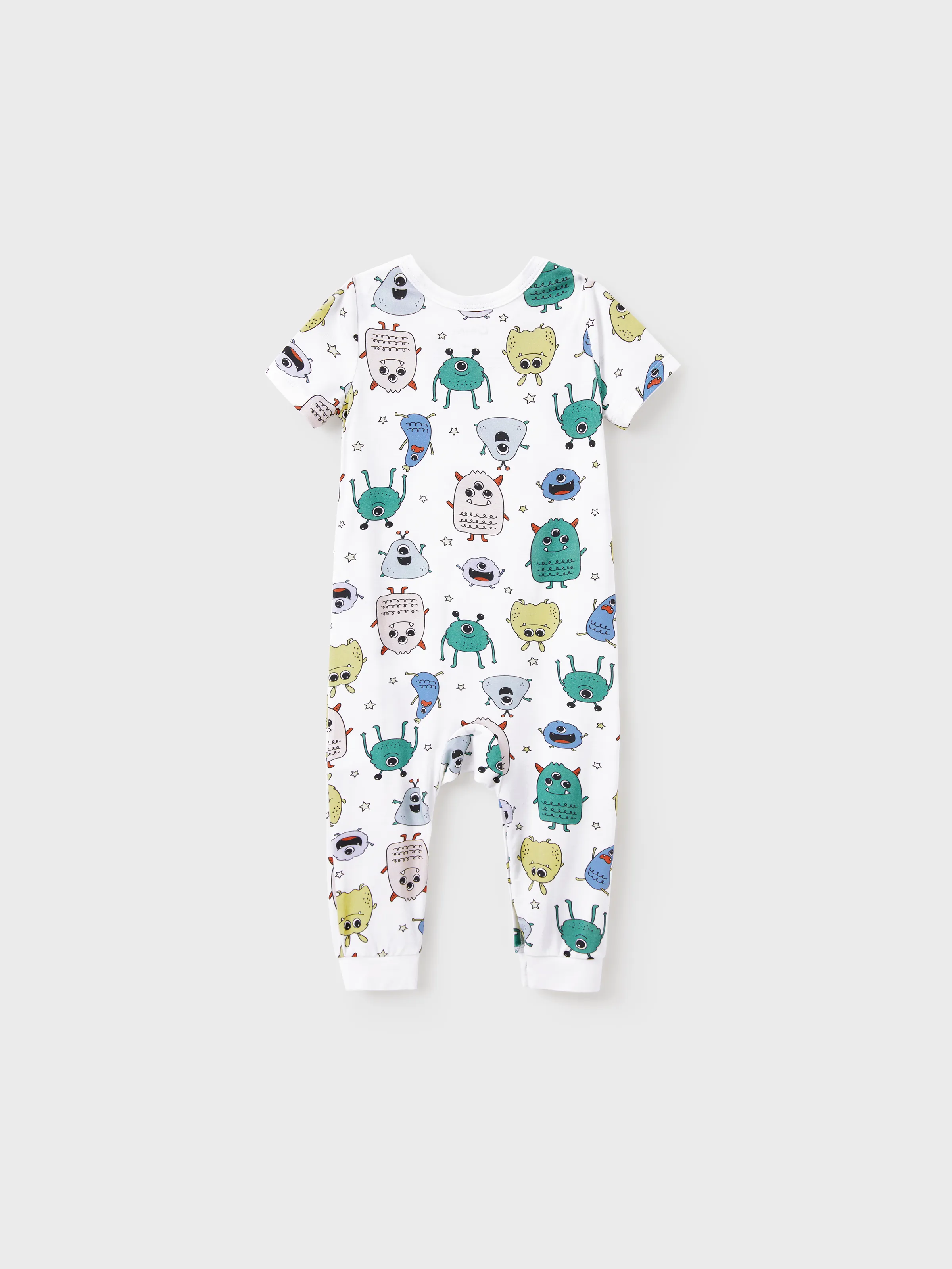 Bamboo Family Pajamas Cute Little Monster Print Short-sleeve Matching Pajama Set ( Snug-Fitting for Children ) White - Image 13