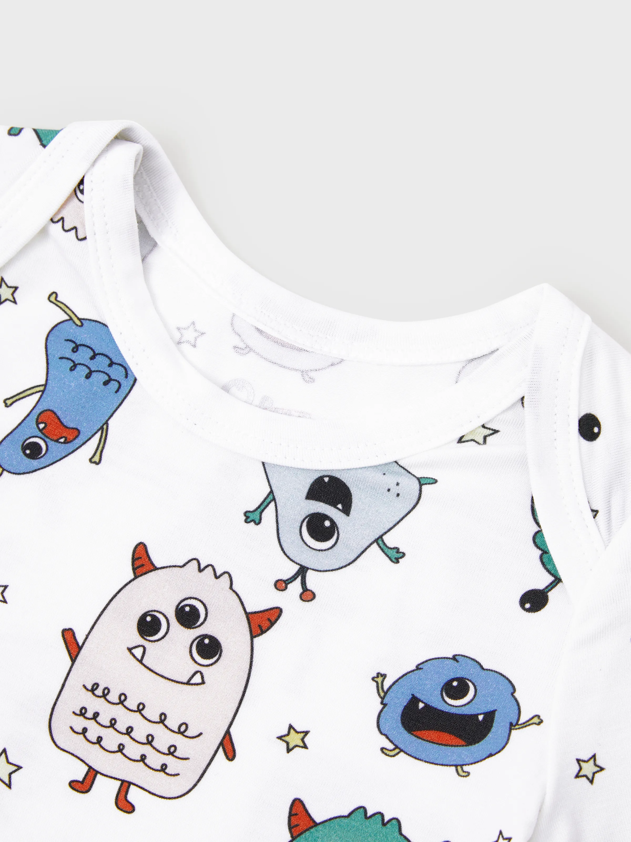 Bamboo Family Pajamas Cute Little Monster Print Short-sleeve Matching Pajama Set ( Snug-Fitting for Children ) White - Image 14