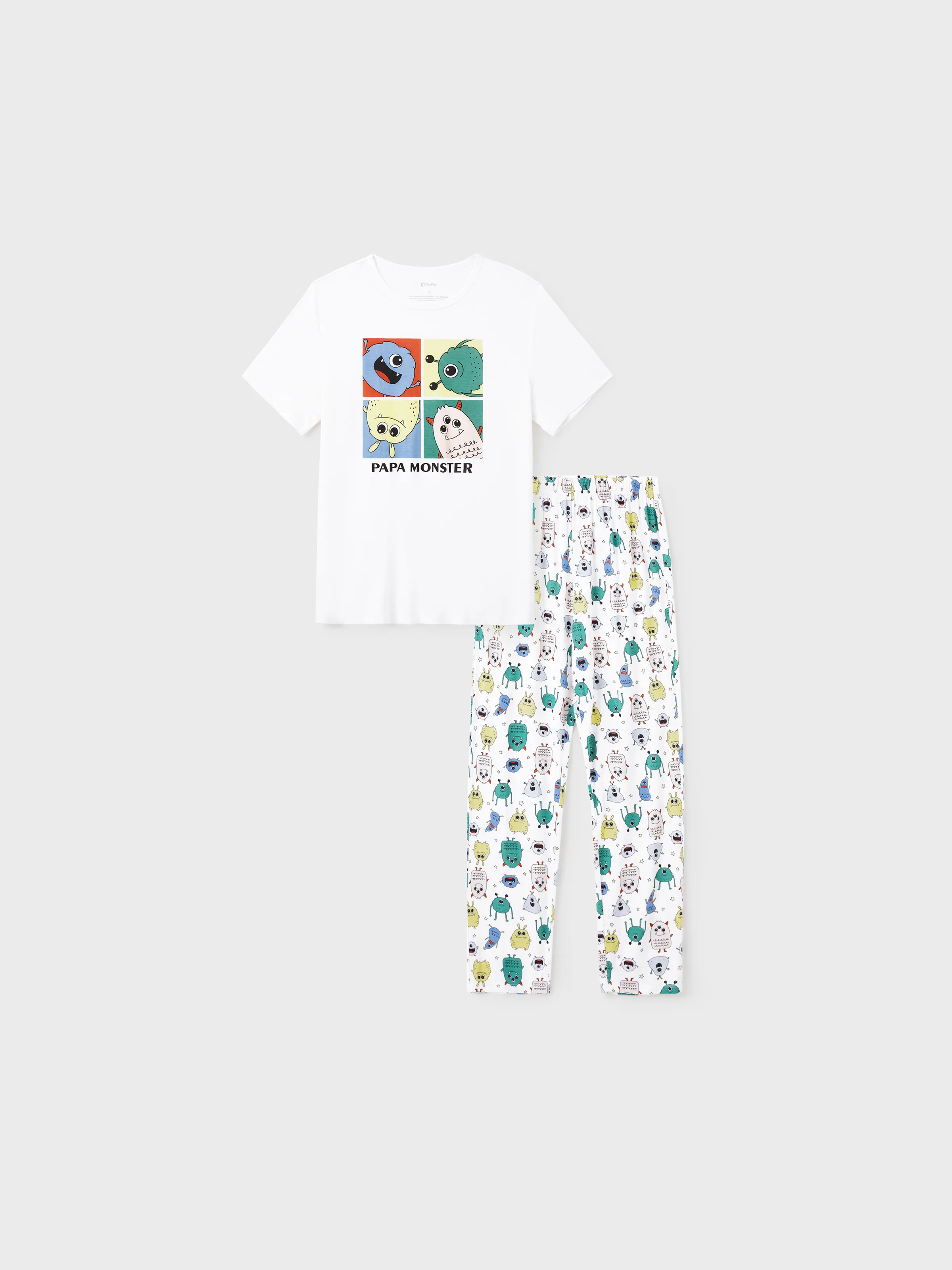 Bamboo Family Pajamas Cute Little Monster Print Short-sleeve Matching Pajama Set ( Snug-Fitting for Children ) White - Image 17