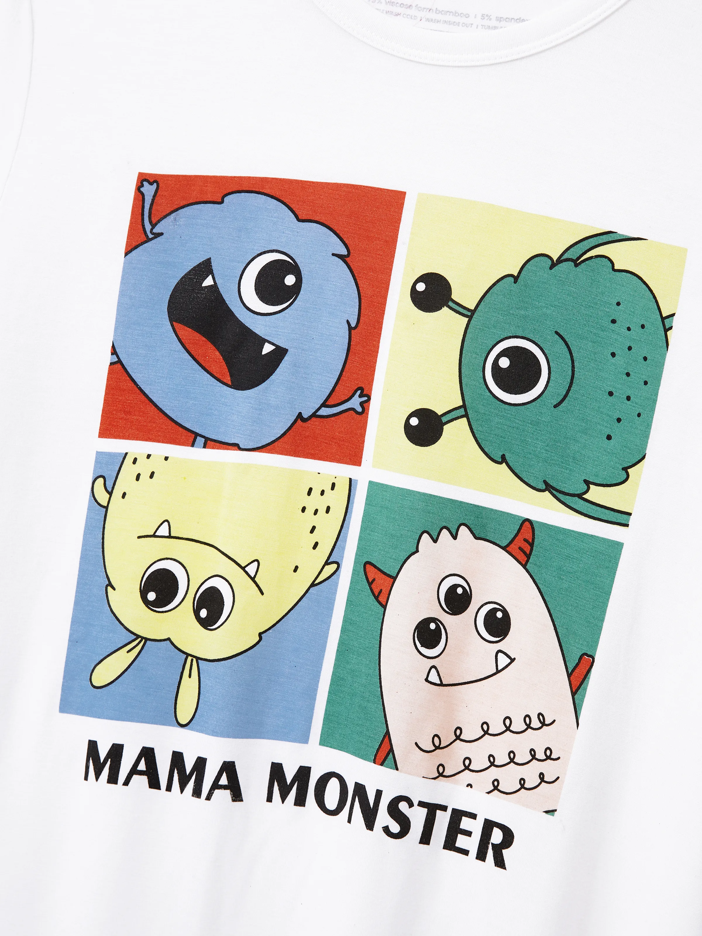 Bamboo Family Pajamas Cute Little Monster Print Short-sleeve Matching Pajama Set ( Snug-Fitting for Children ) White - Image 5