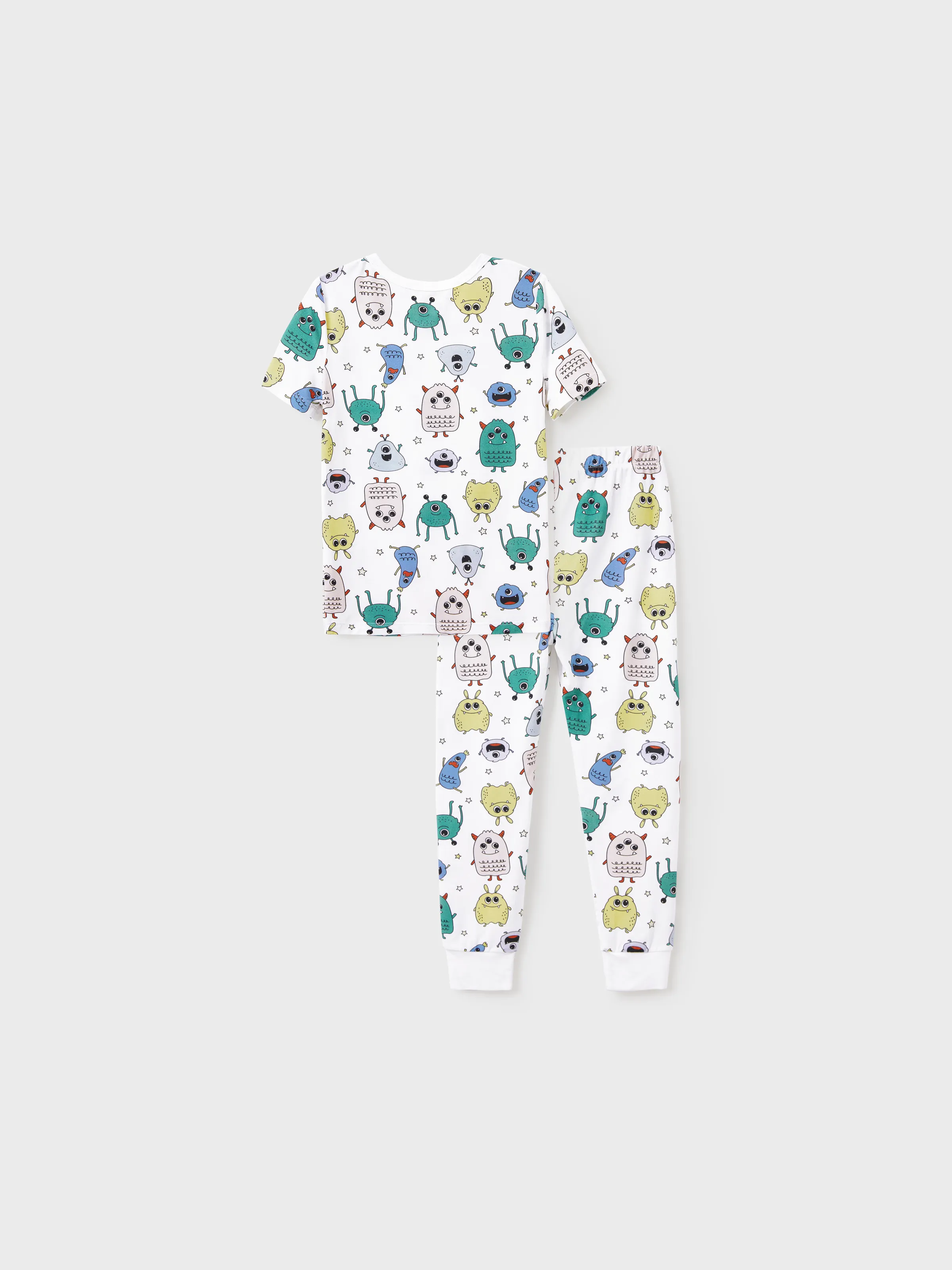 Bamboo Family Pajamas Cute Little Monster Print Short-sleeve Matching Pajama Set ( Snug-Fitting for Children ) White - Image 8