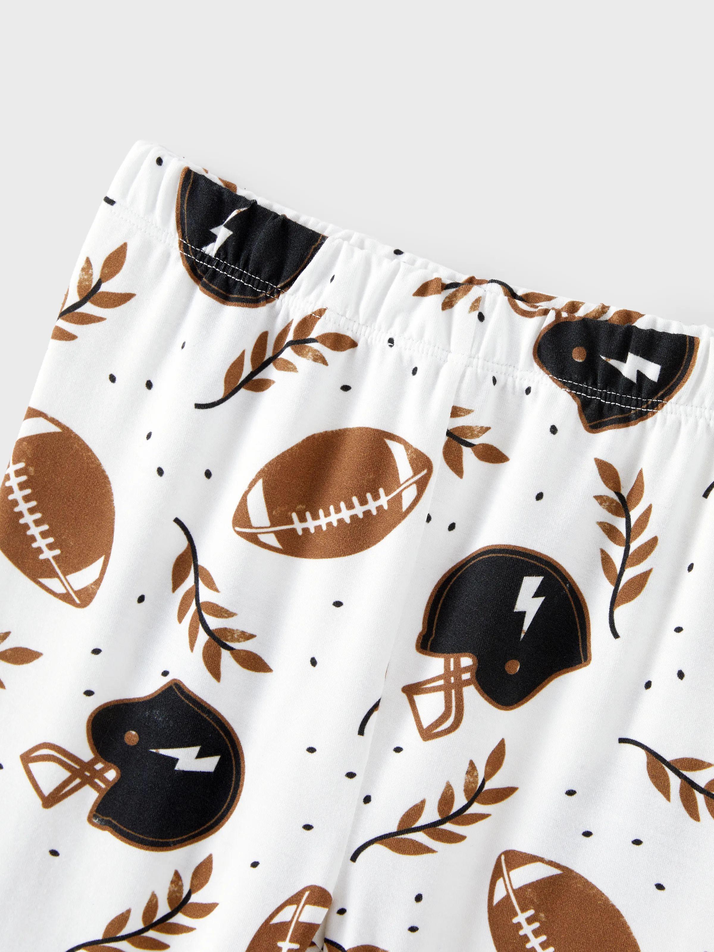 Bamboo Family Pajamas Football and Letter Print Short-sleeve Matching Pajama Set ( Snug-Fitting for Children ) Khaki - Image 11
