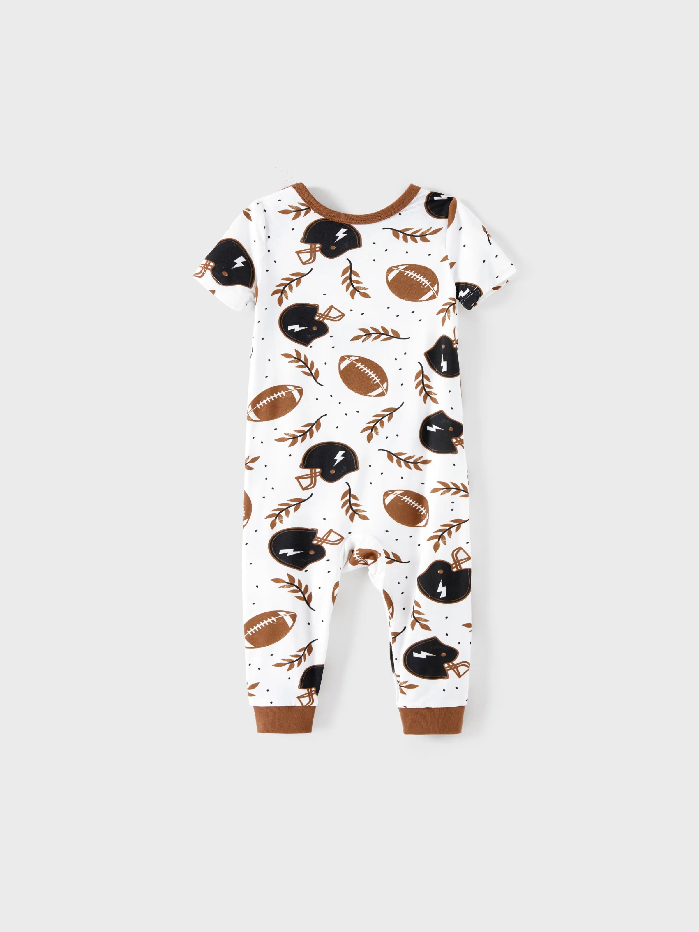 Bamboo Family Pajamas Football and Letter Print Short-sleeve Matching Pajama Set ( Snug-Fitting for Children ) Khaki - Image 13