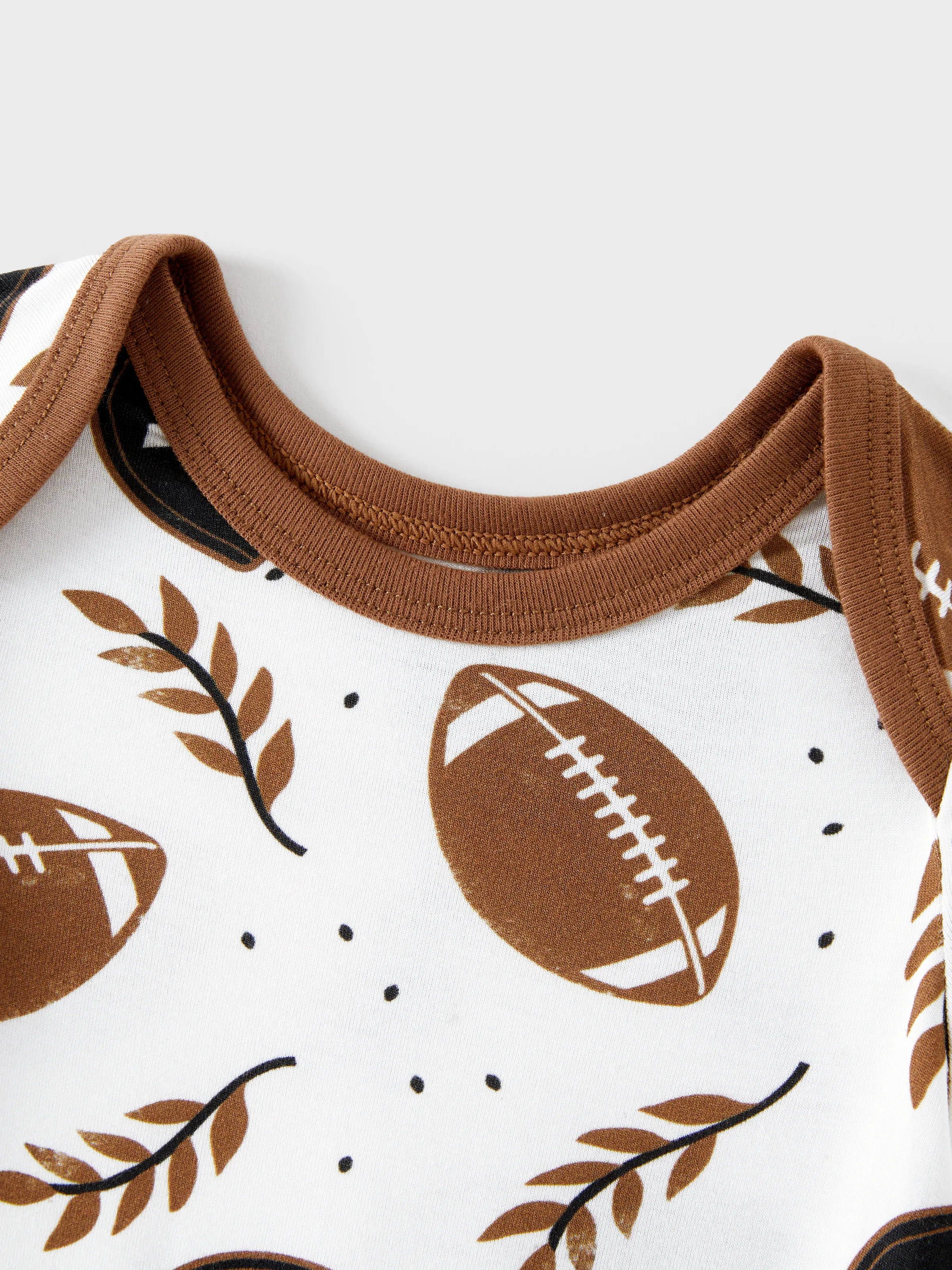 Bamboo Family Pajamas Football and Letter Print Short-sleeve Matching Pajama Set ( Snug-Fitting for Children ) Khaki - Image 14