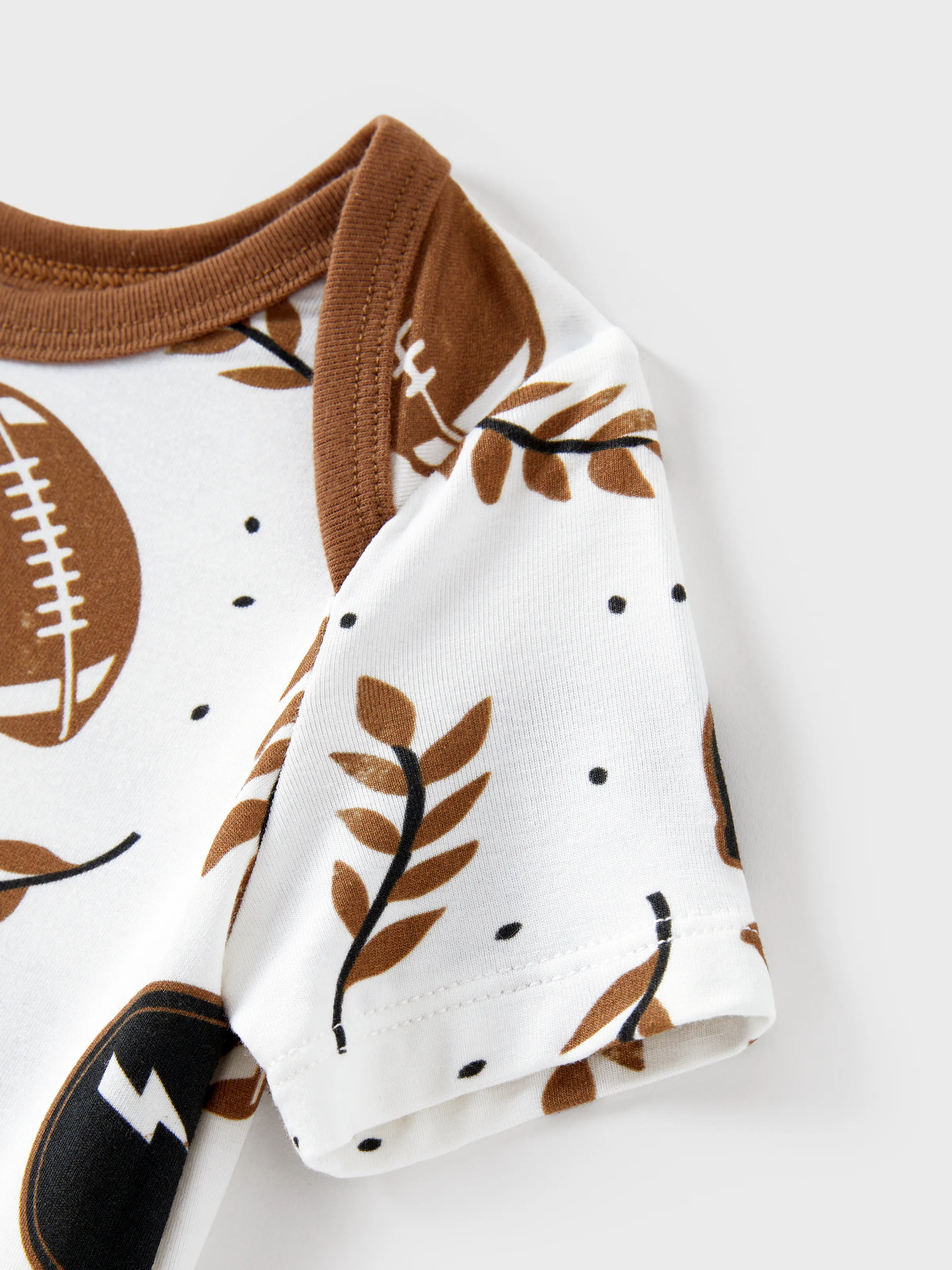 Bamboo Family Pajamas Football and Letter Print Short-sleeve Matching Pajama Set ( Snug-Fitting for Children ) Khaki - Image 15