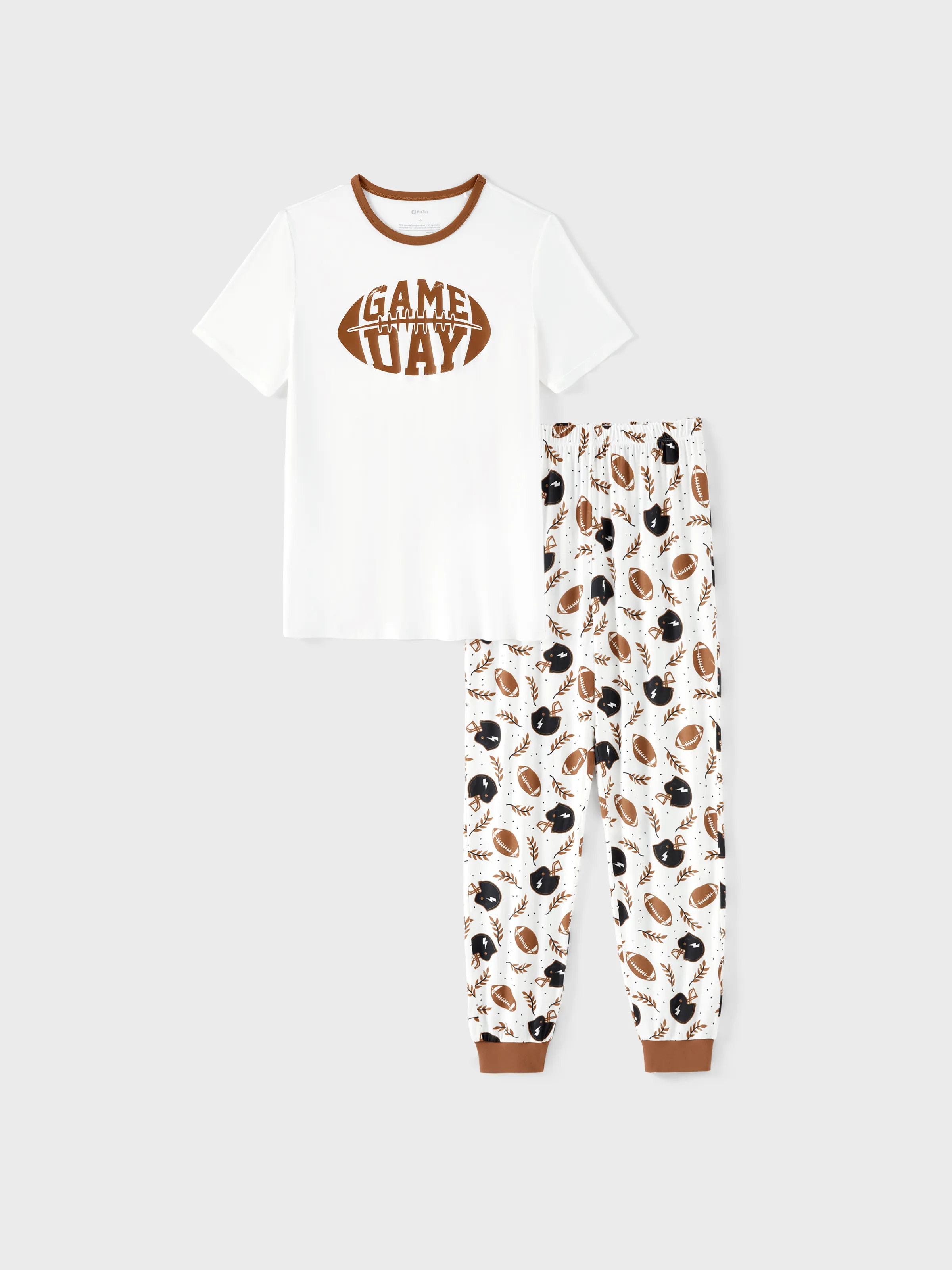 Bamboo Family Pajamas Football and Letter Print Short-sleeve Matching Pajama Set ( Snug-Fitting for Children ) Khaki - Image 17