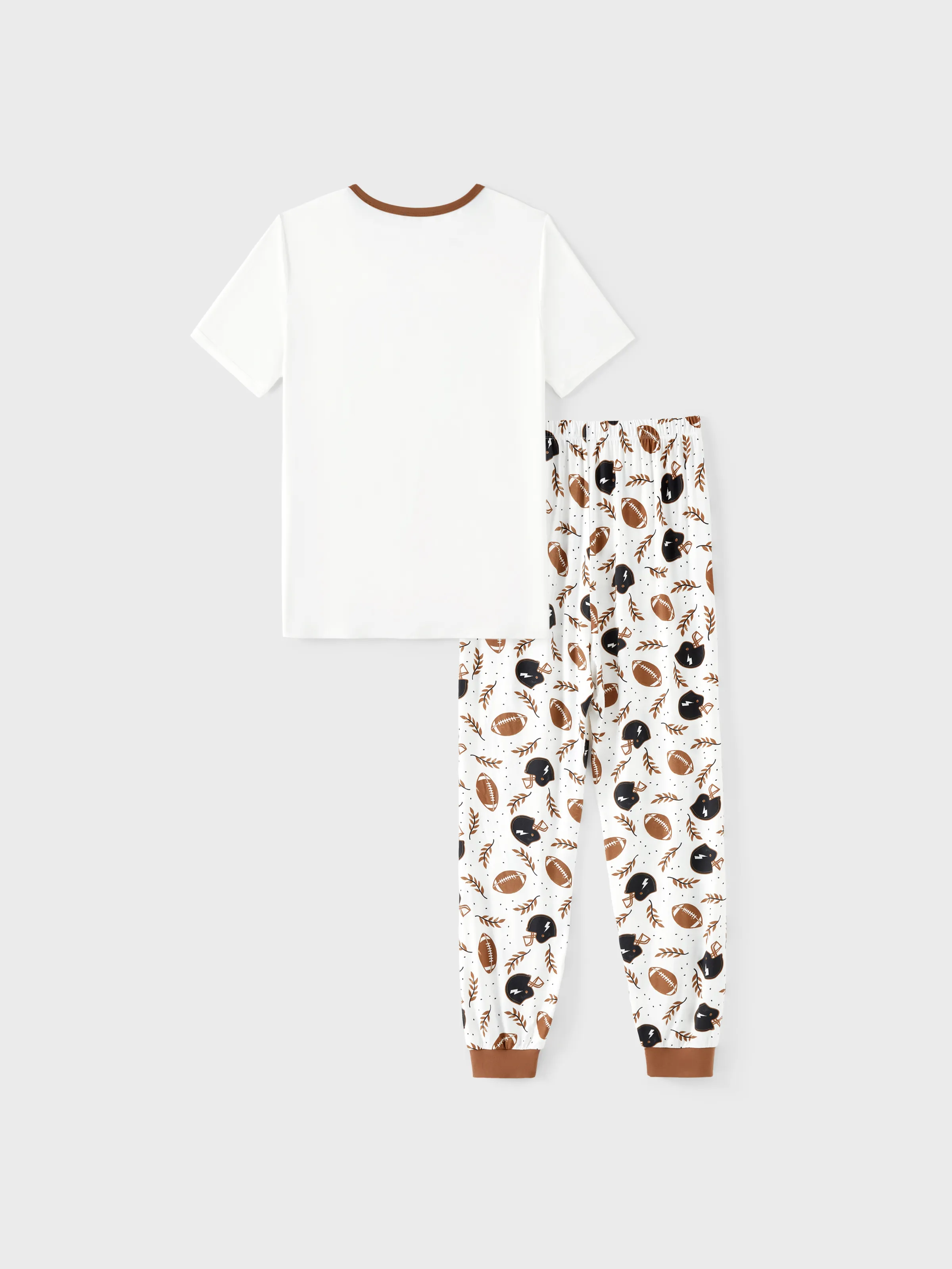 Bamboo Family Pajamas Football and Letter Print Short-sleeve Matching Pajama Set ( Snug-Fitting for Children ) Khaki - Image 18